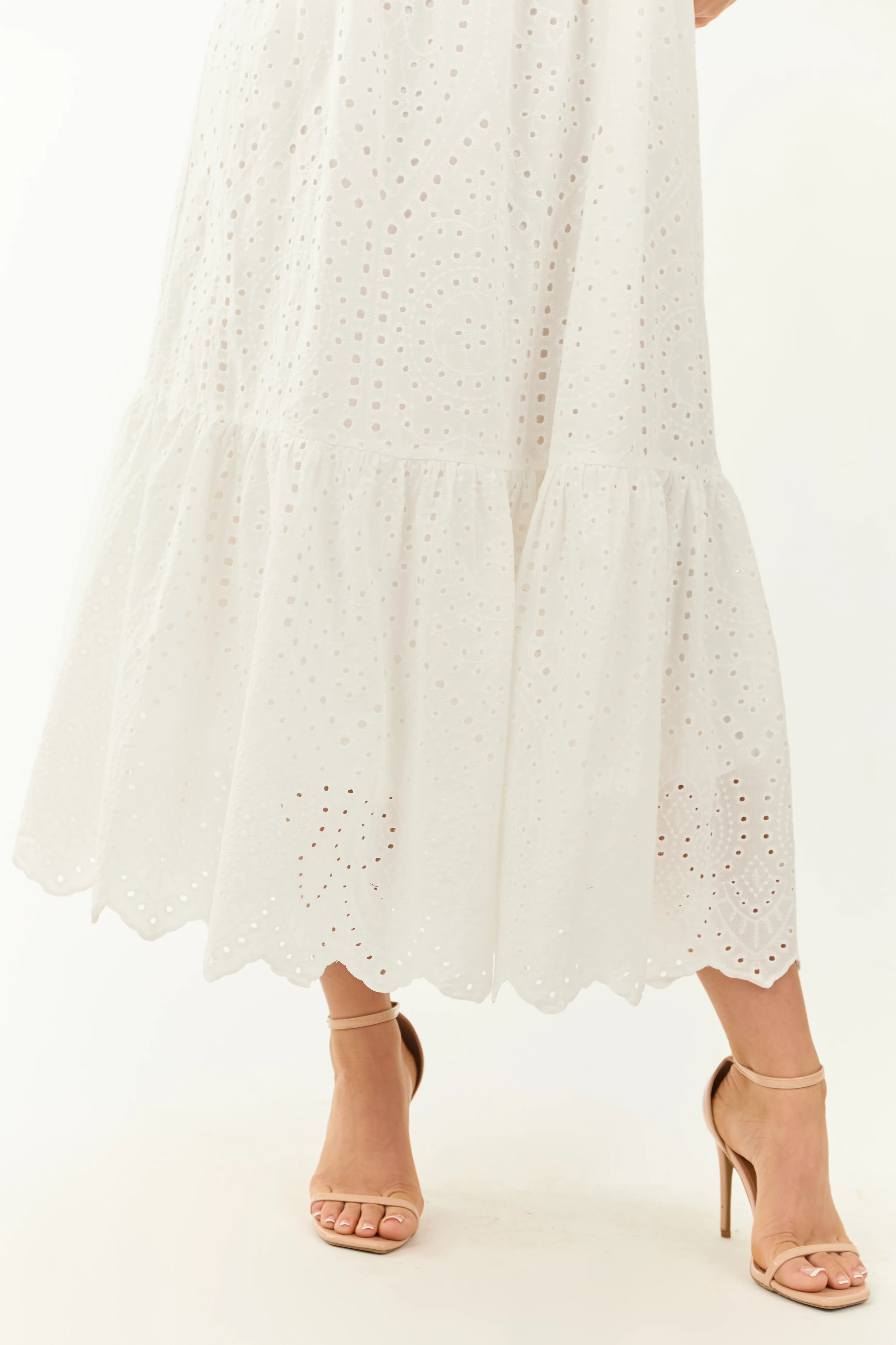 Off White Eyelet Lace Sleeveless Maxi Dress - Image 8
