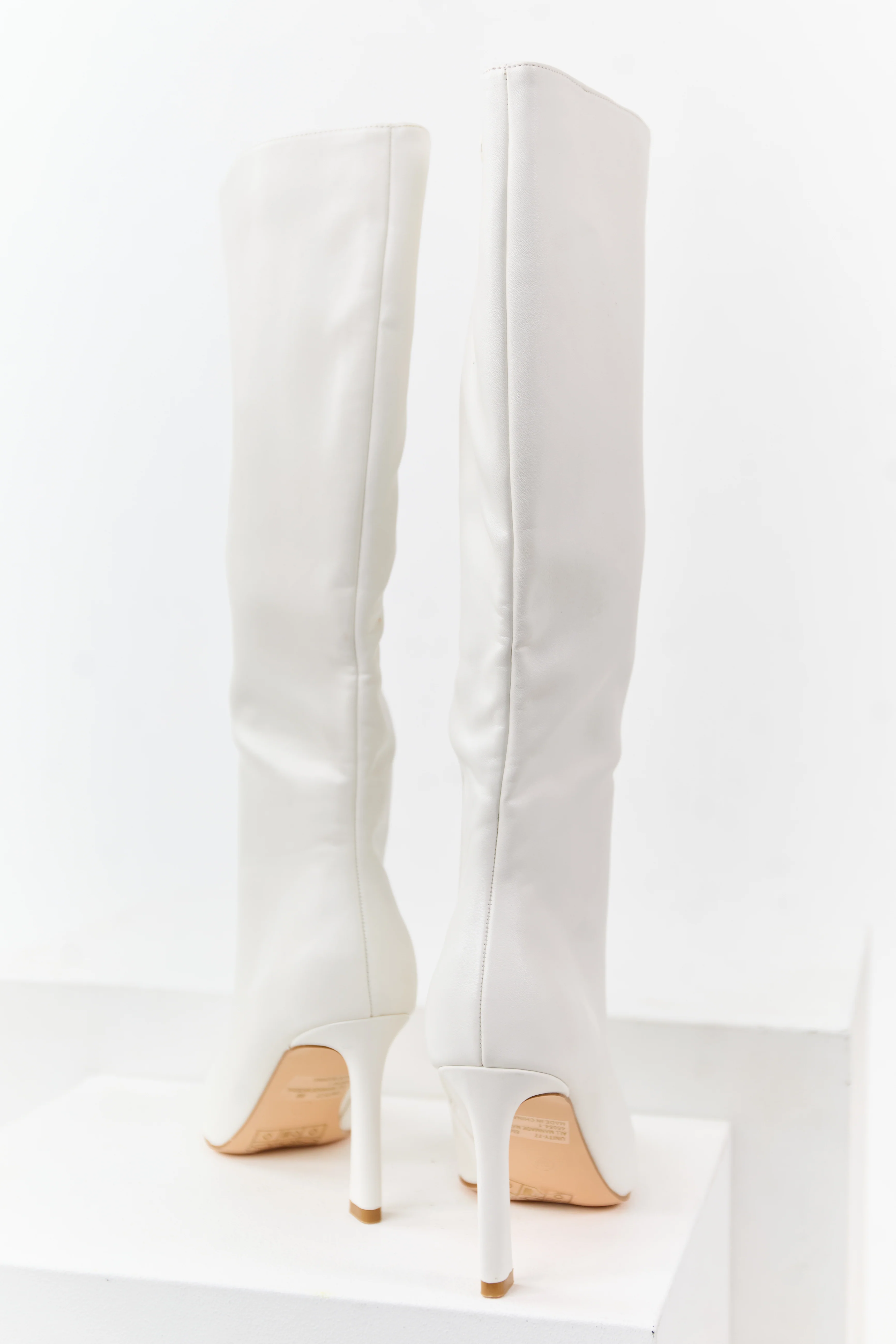 Off White Faux Leather High Heel Tall Boots - Image 3