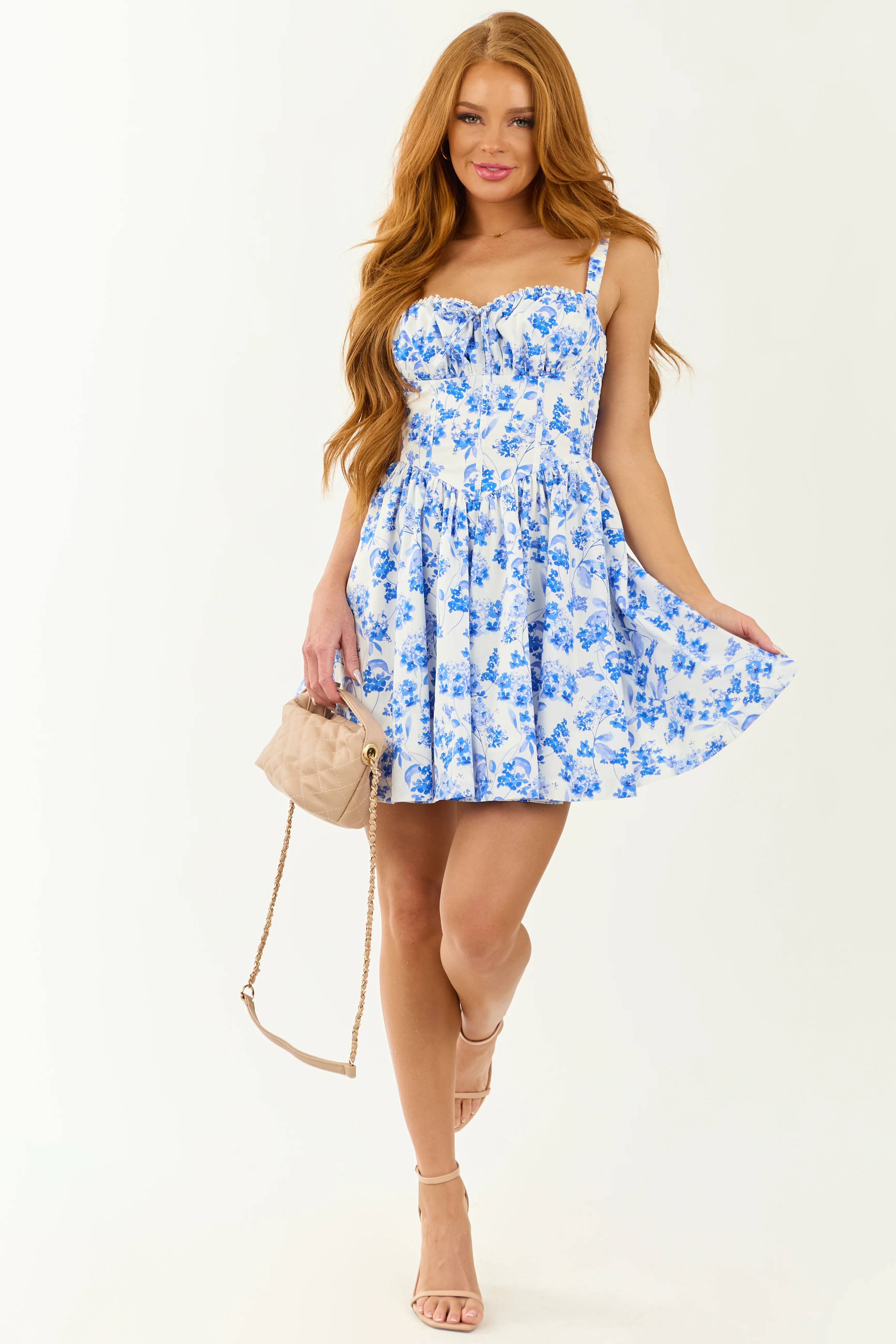 Off White Floral Print Sleeveless Mini Dress - Image 4