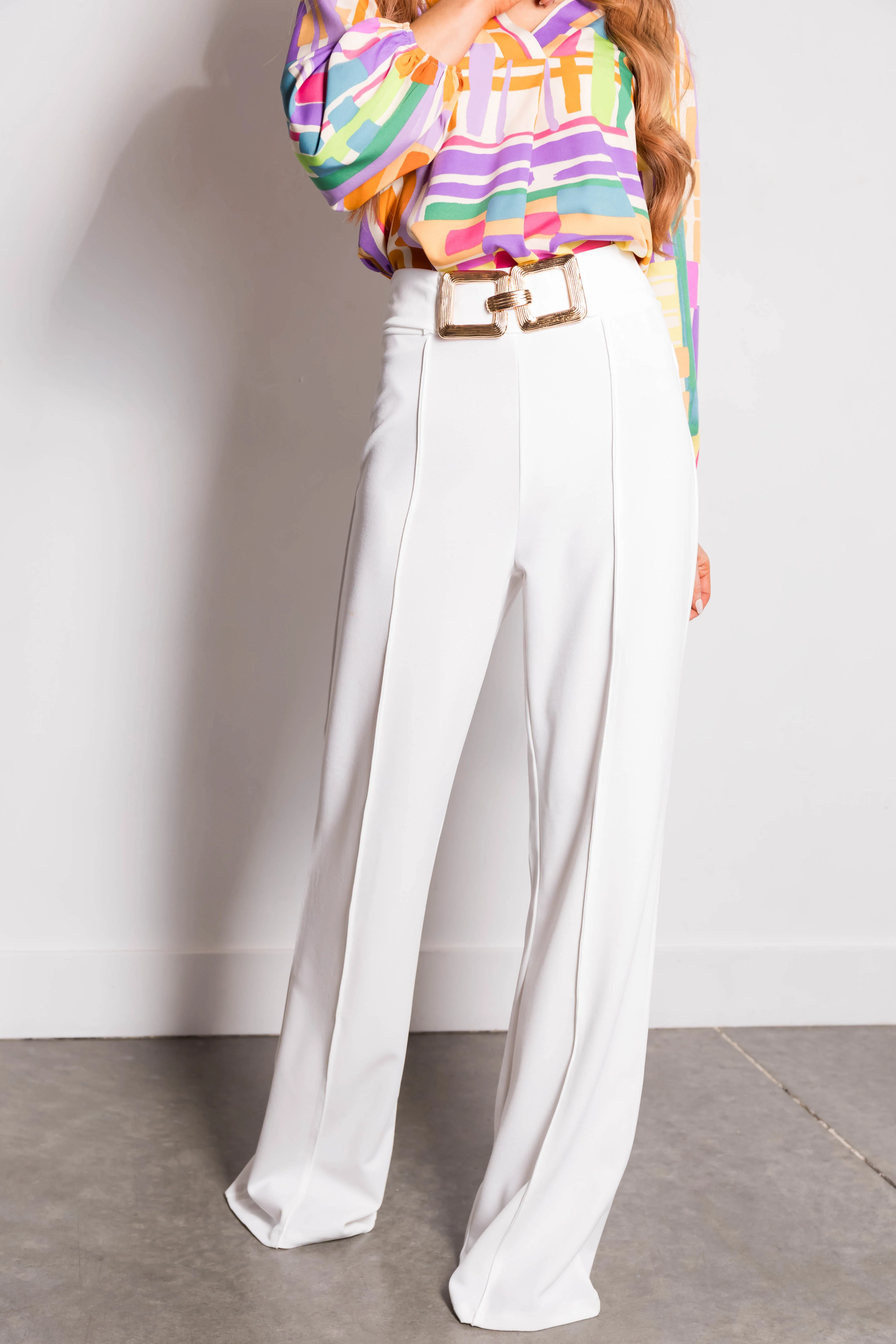 Off White Gold Buckle Wide Leg Pants - Image 2