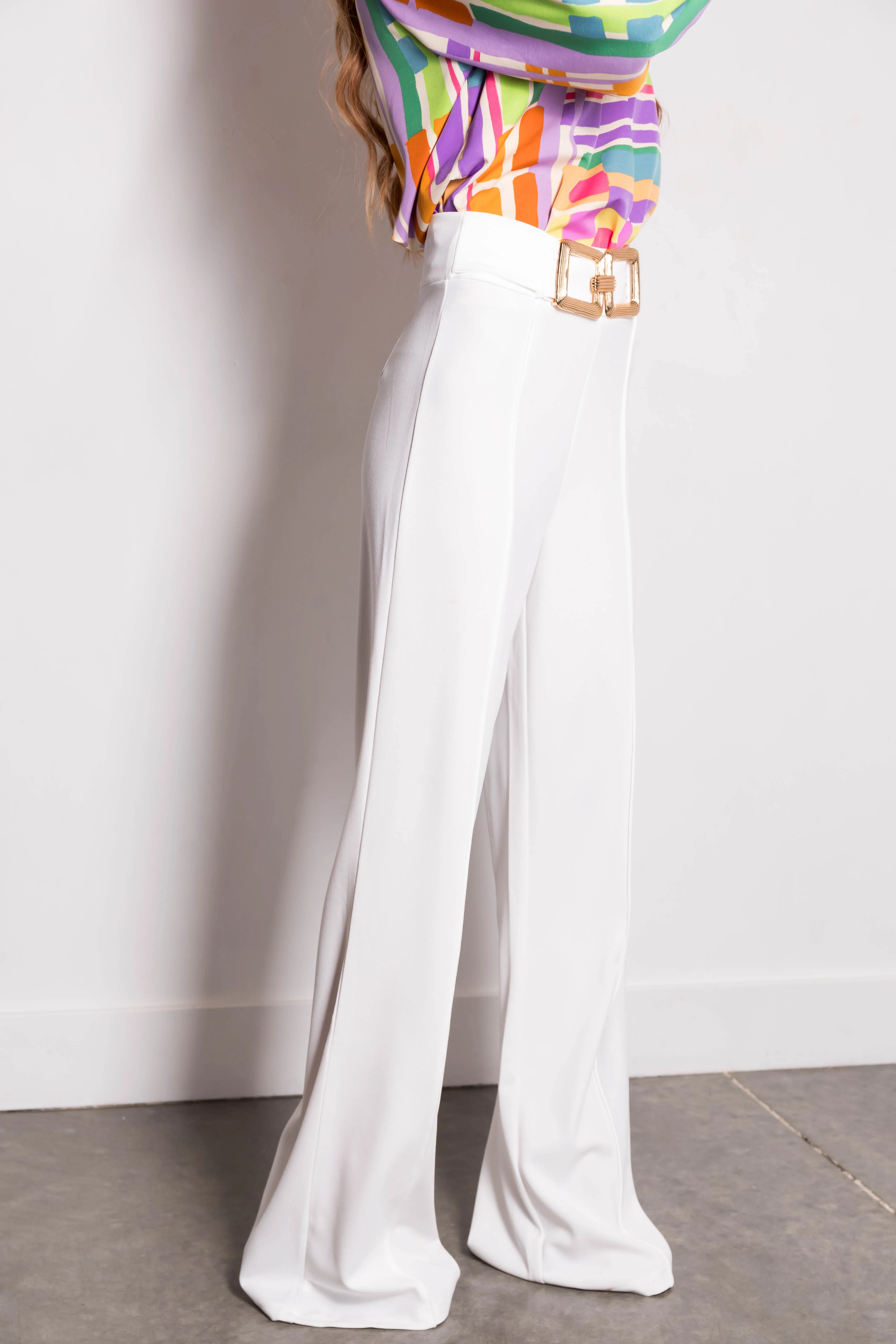 Off White Gold Buckle Wide Leg Pants - Image 3