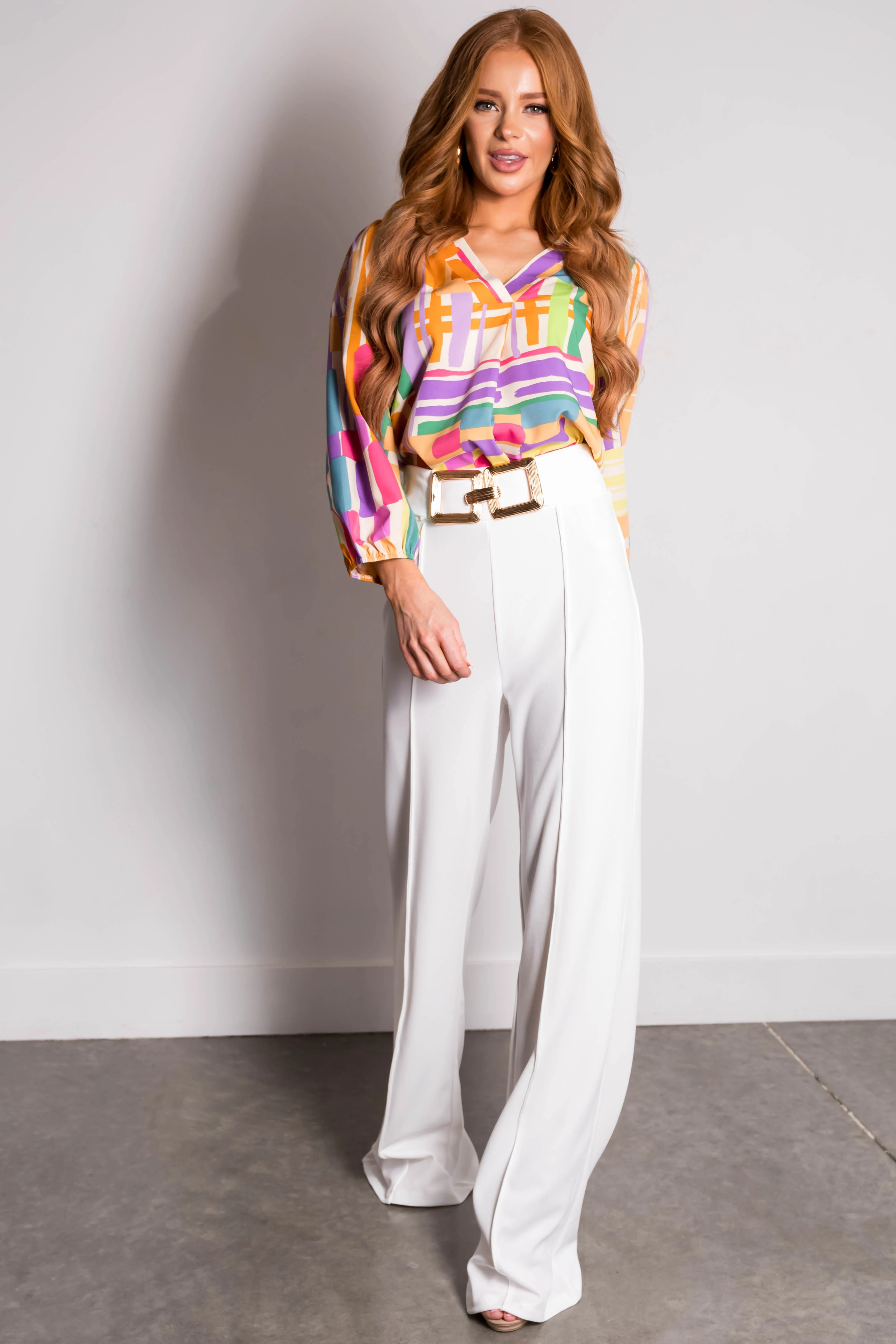 Off White Gold Buckle Wide Leg Pants - Image 6