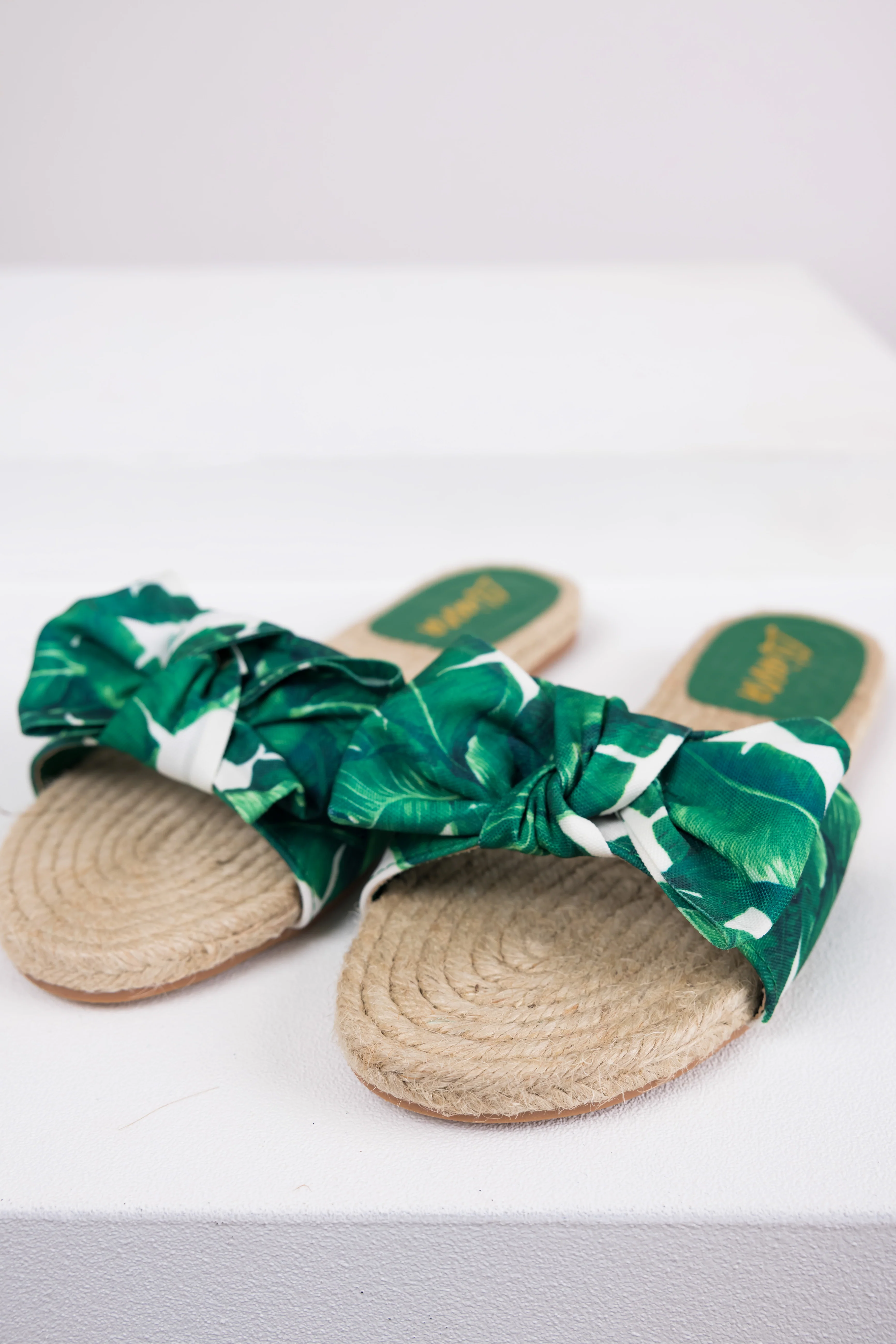Palm Print Bow Strap Flat Espadrille Sandals - Image 2