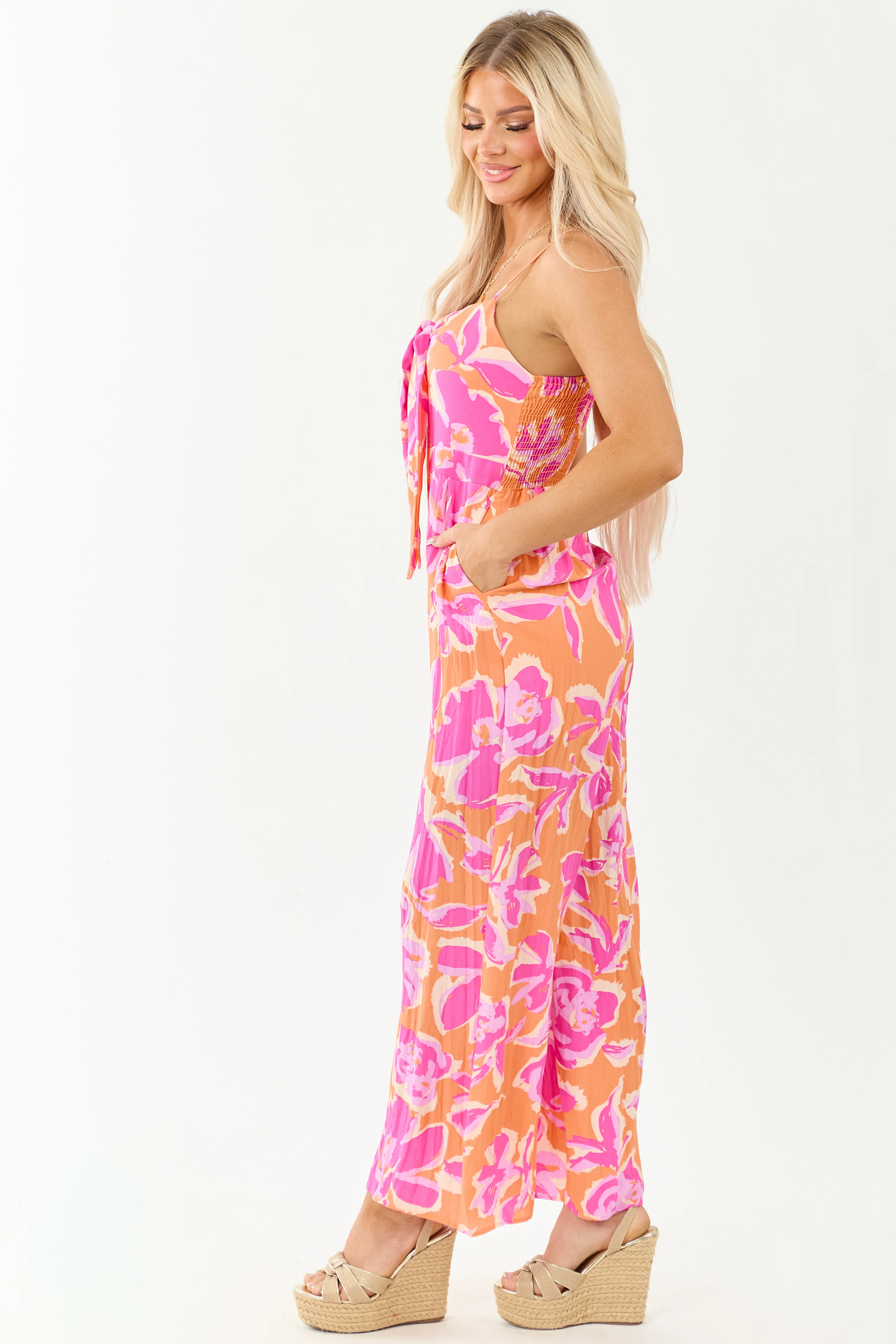 Papaya Beachy Print Sleeveless Front Tie Jumpsuit - Image 4
