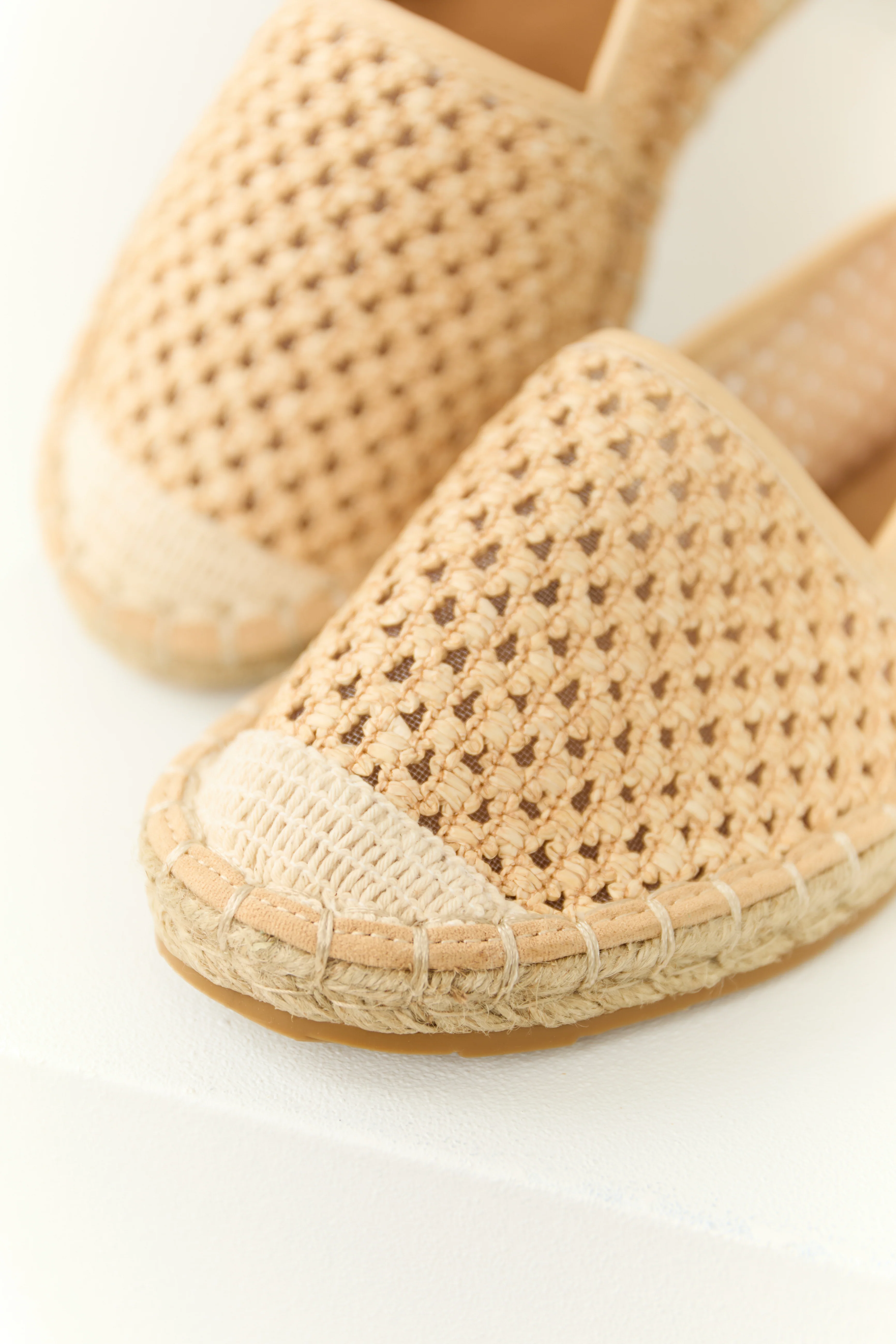 Peach Woven Rounded Toe Slip On Espadrilles - Image 3