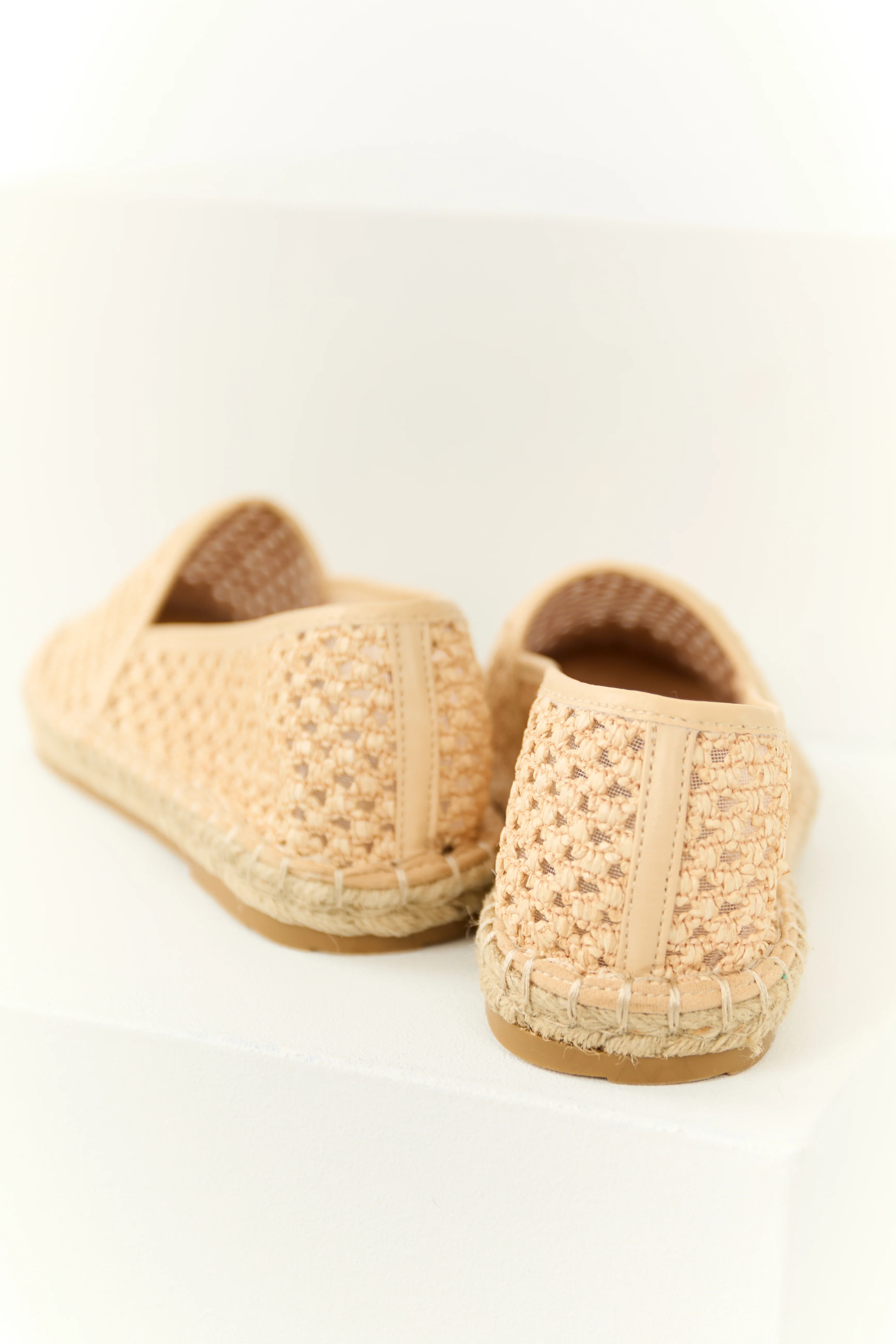 Peach Woven Rounded Toe Slip On Espadrilles - Image 4