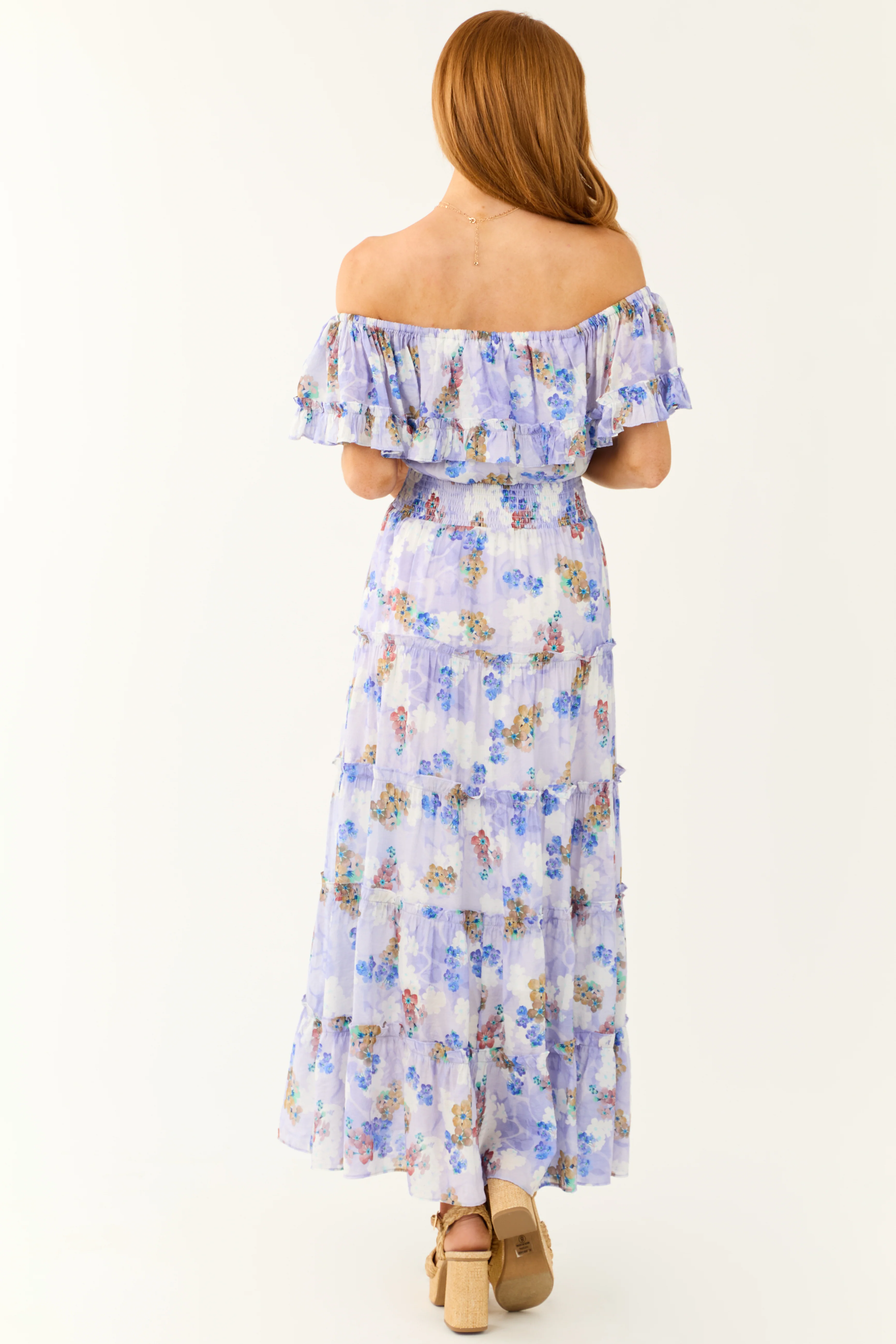 Periwinkle Floral Print Off Shoulder Maxi Dress - Image 5