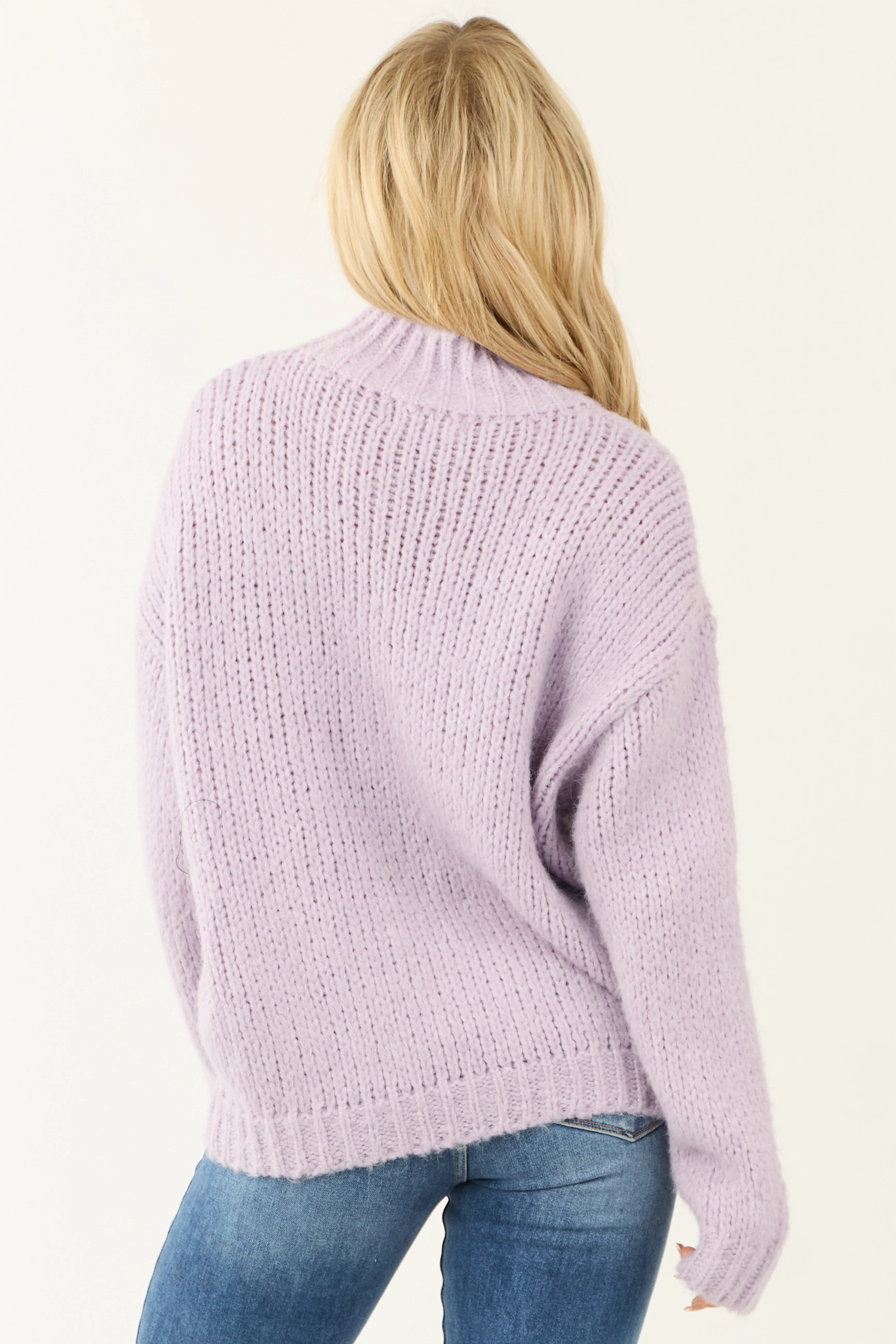 Periwinkle High Neck Chunky Knit Oversized Sweater - Image 7
