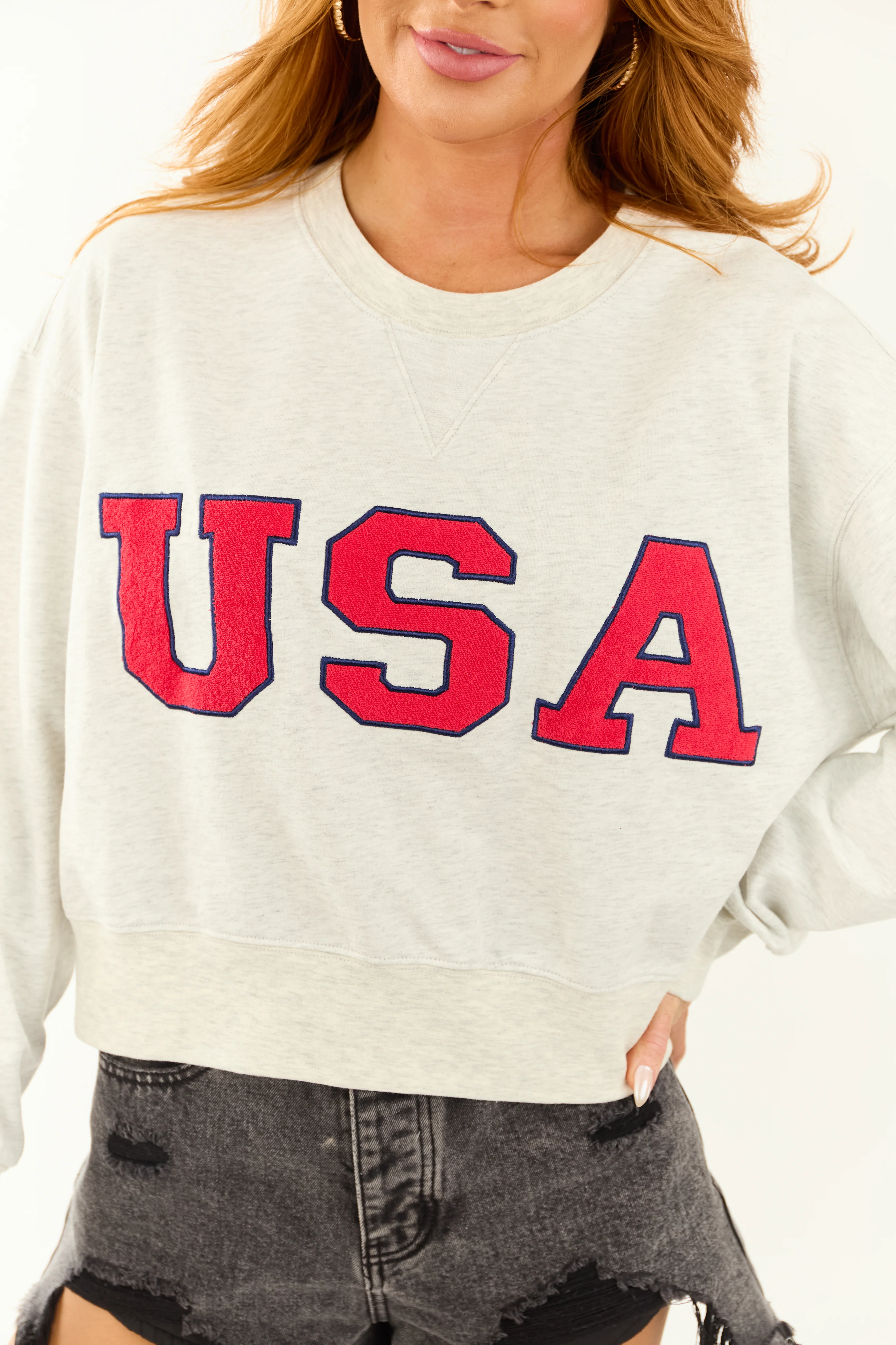 Pewter Grey 'USA' Graphic Cropped Sweatshirt - Image 7
