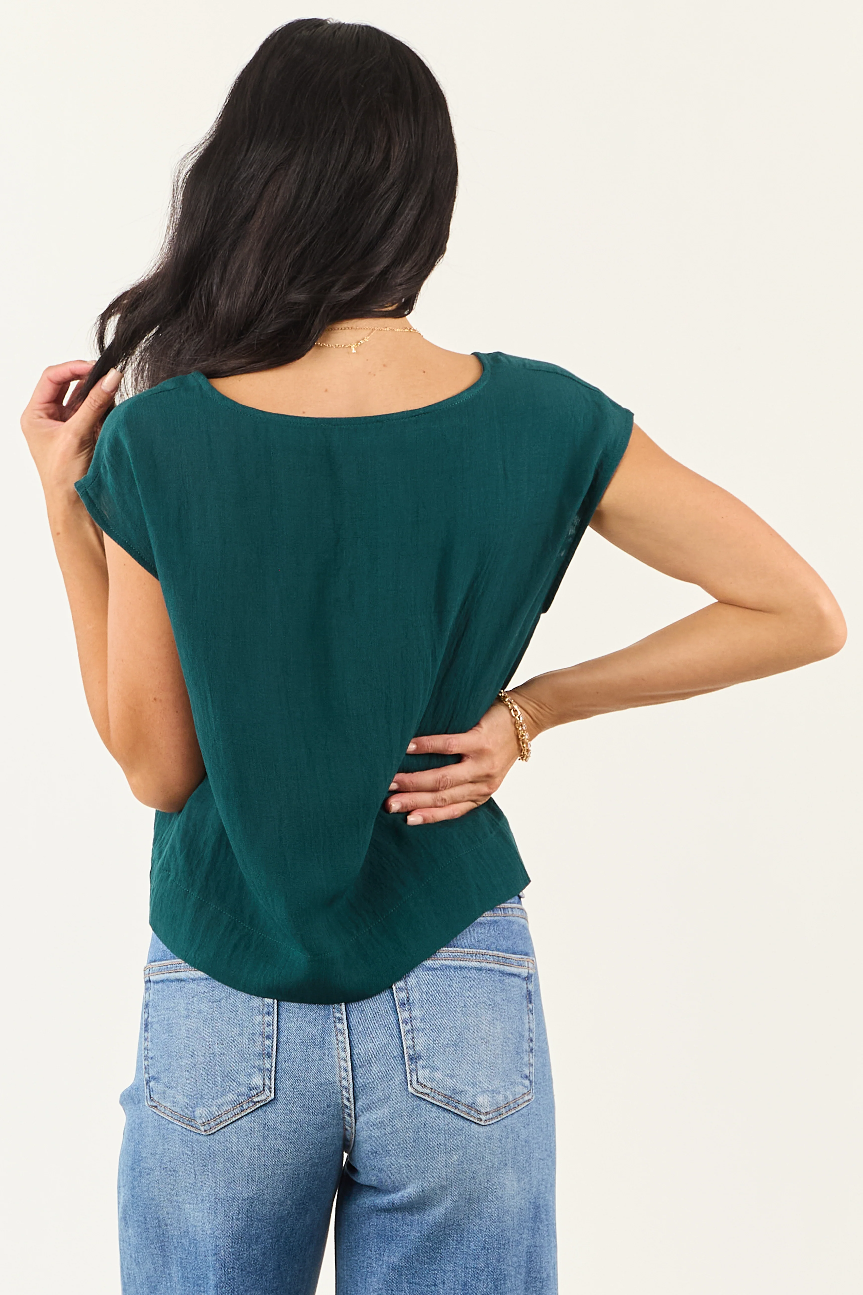 Pine Cap Sleeve Round Neck Boxy Fit Top - Image 5