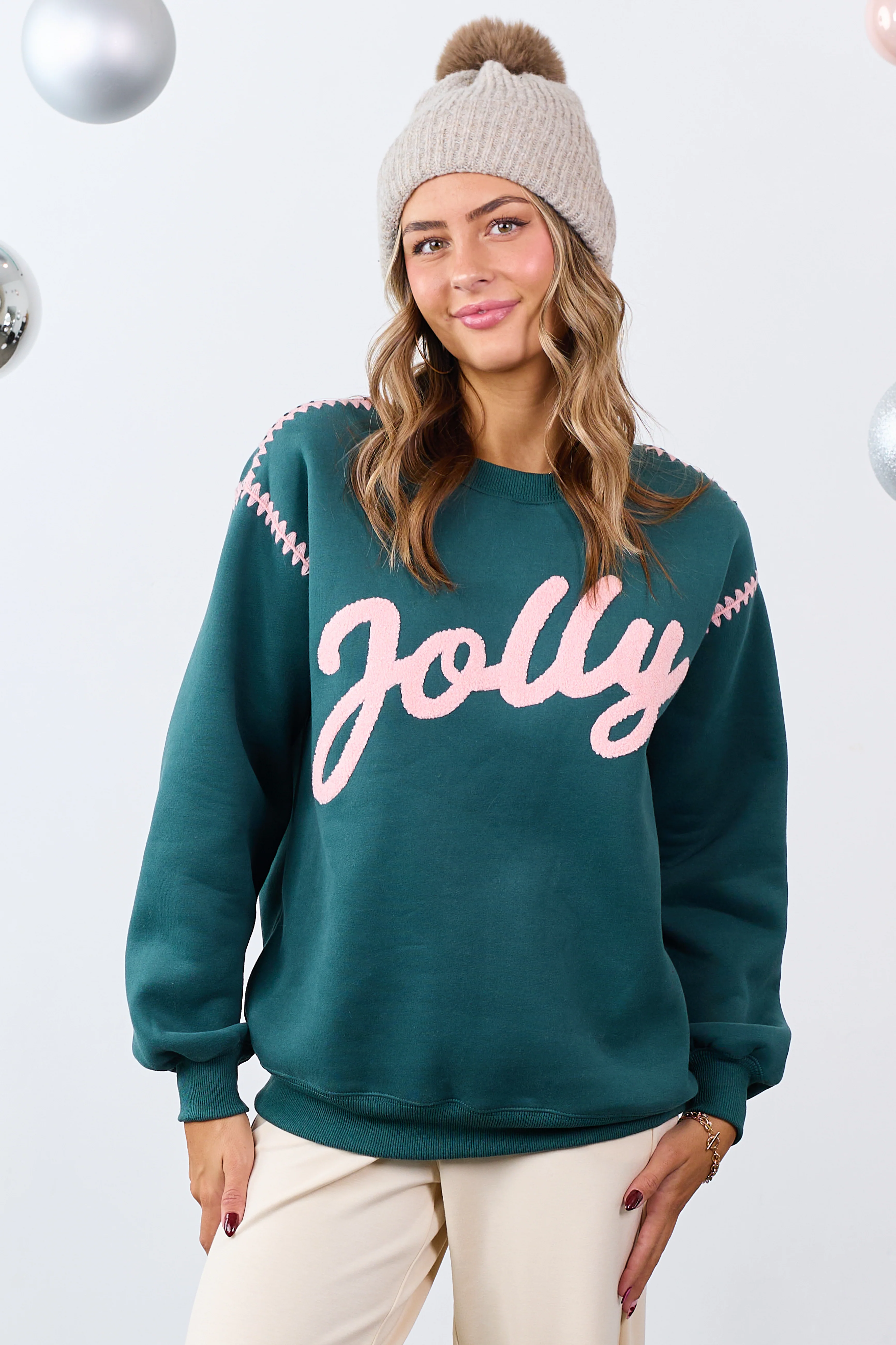 Pine 'Jolly' Graphic Contrast Stitching Sweatshirt