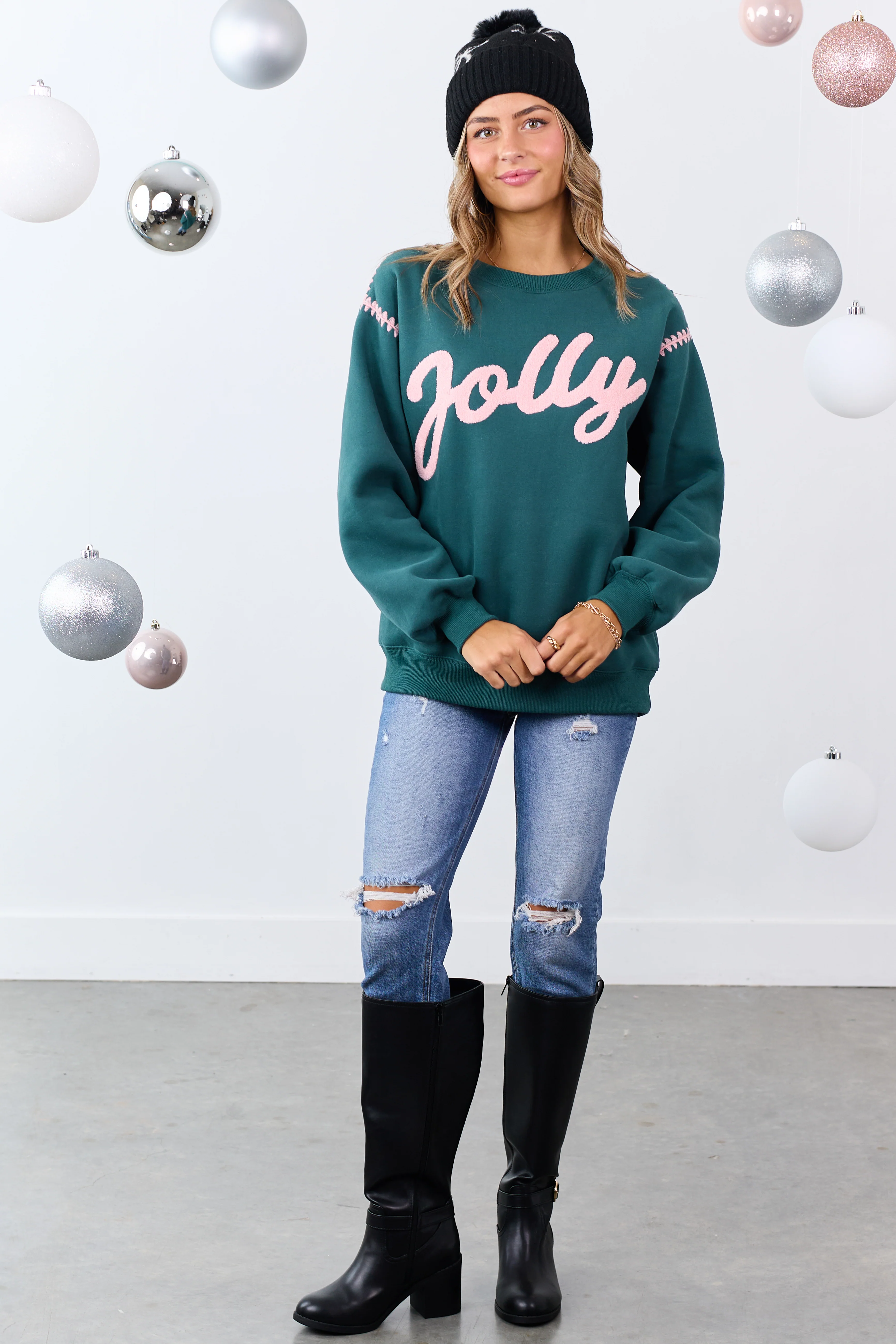 Pine 'Jolly' Graphic Contrast Stitching Sweatshirt - Image 5