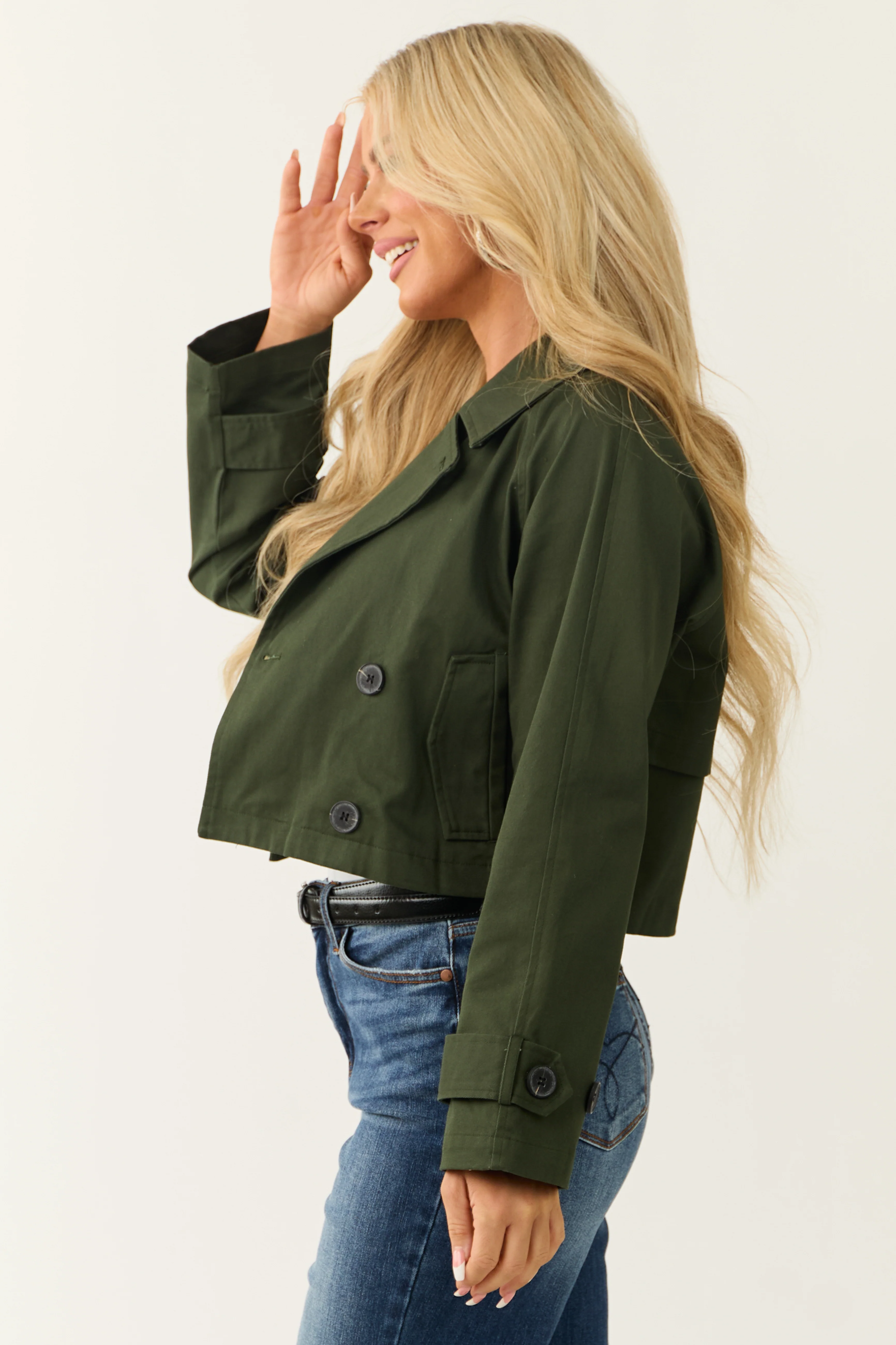 Pine Long Sleeve Buttoned Crop Trench Jacket - Image 5