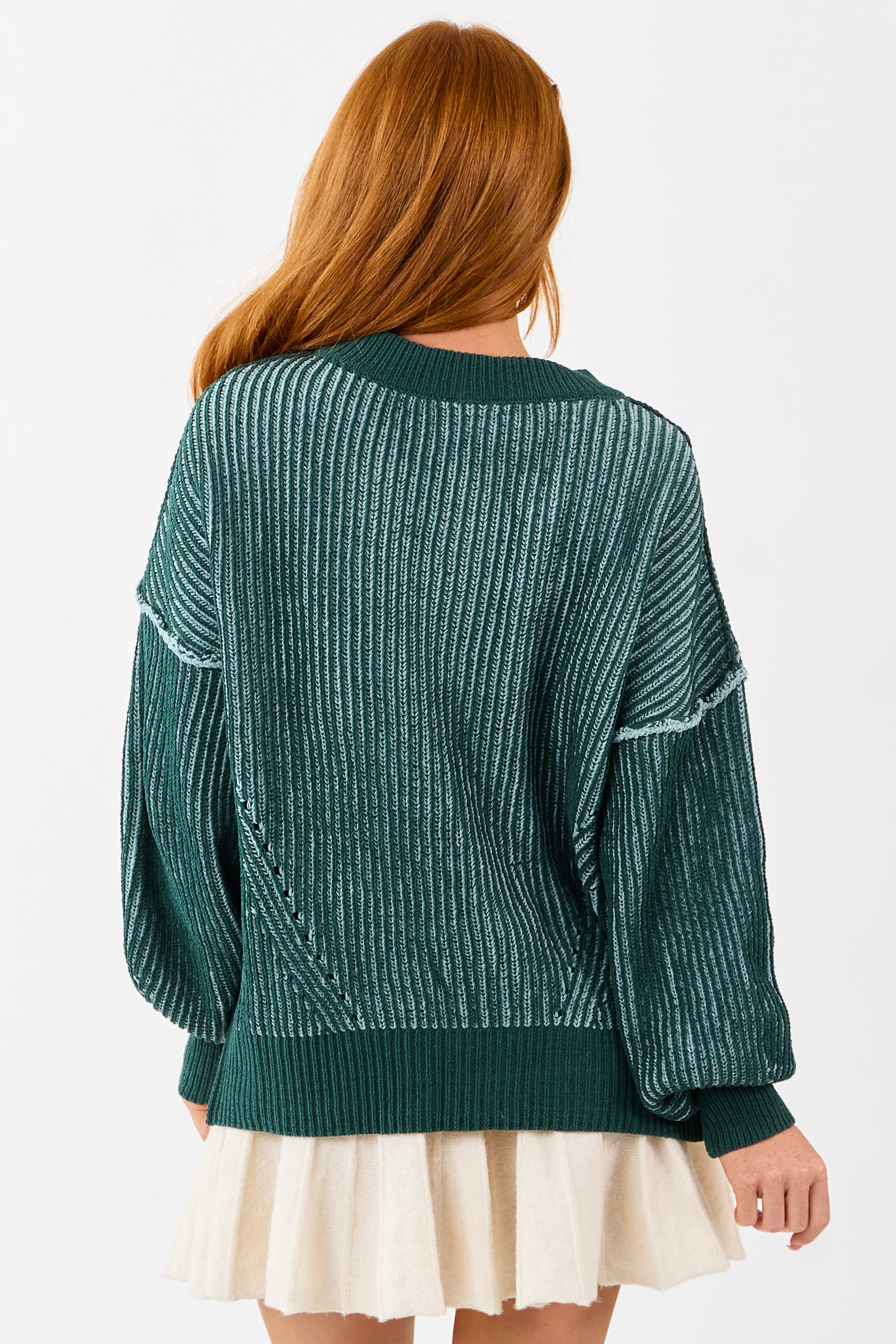 Pine and Mint Two Tone Ribbed Knit Sweater - Image 5