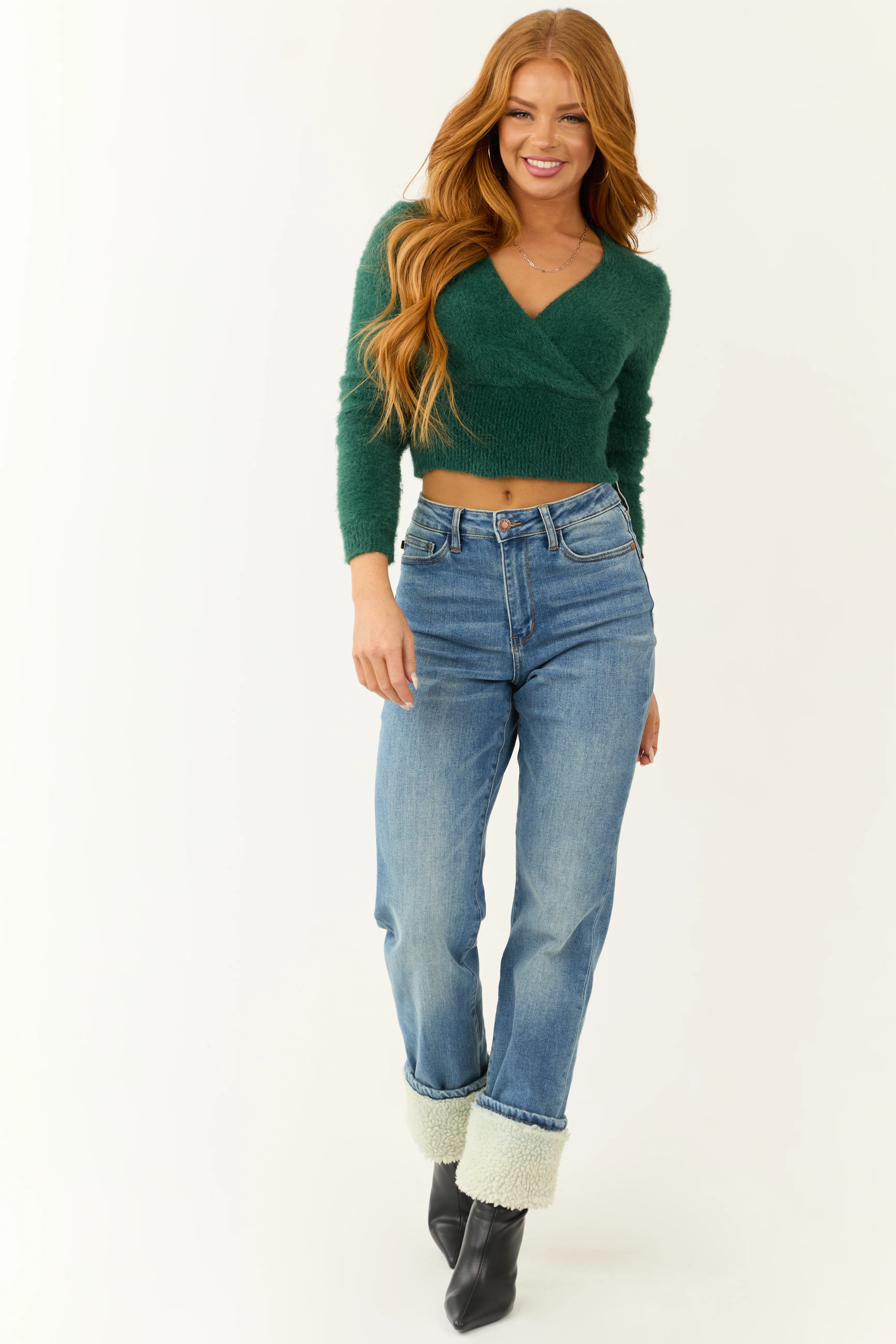 Pine Surplice Wrap Eyelash Knit Sweater - Image 2