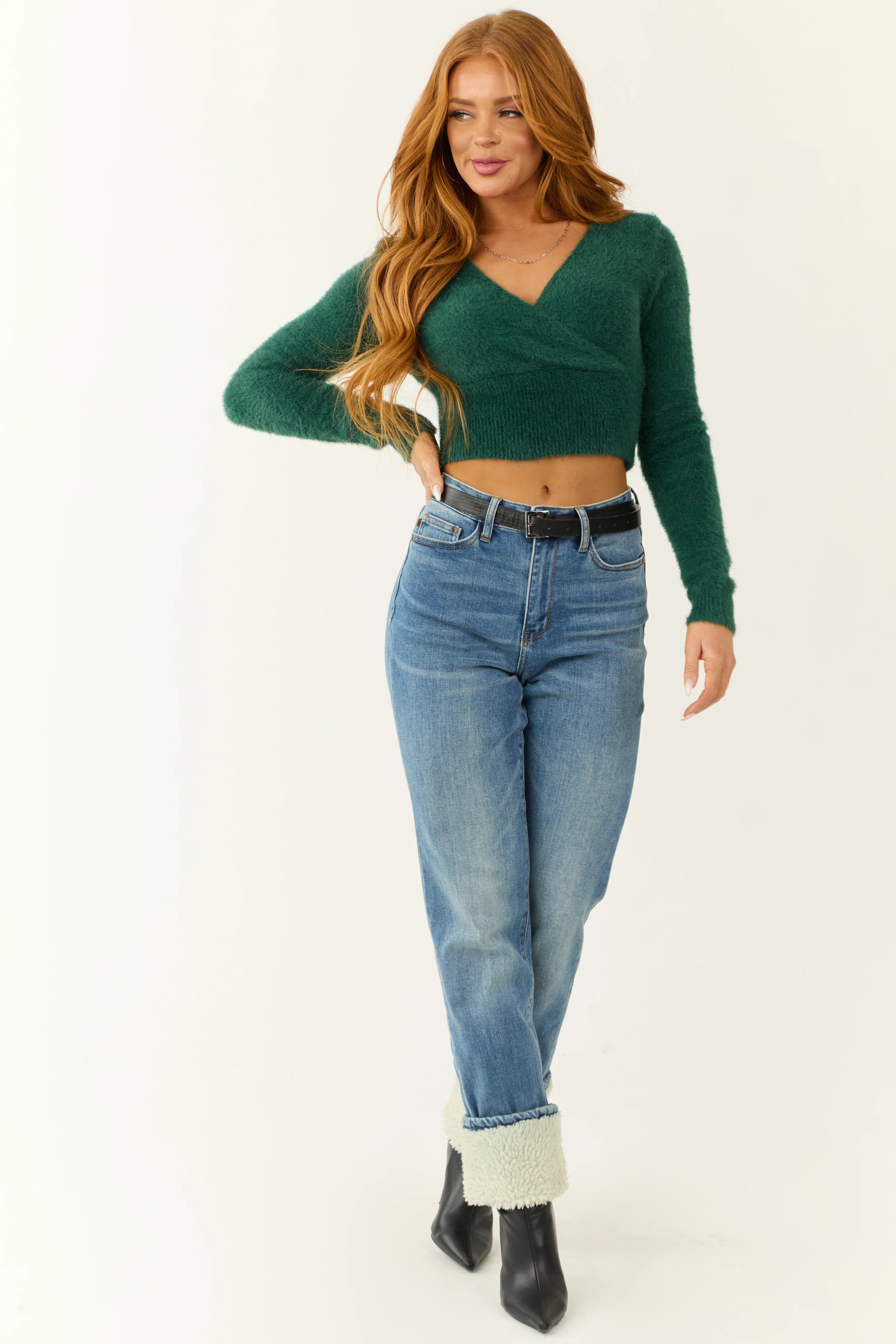 Pine Surplice Wrap Eyelash Knit Sweater - Image 3