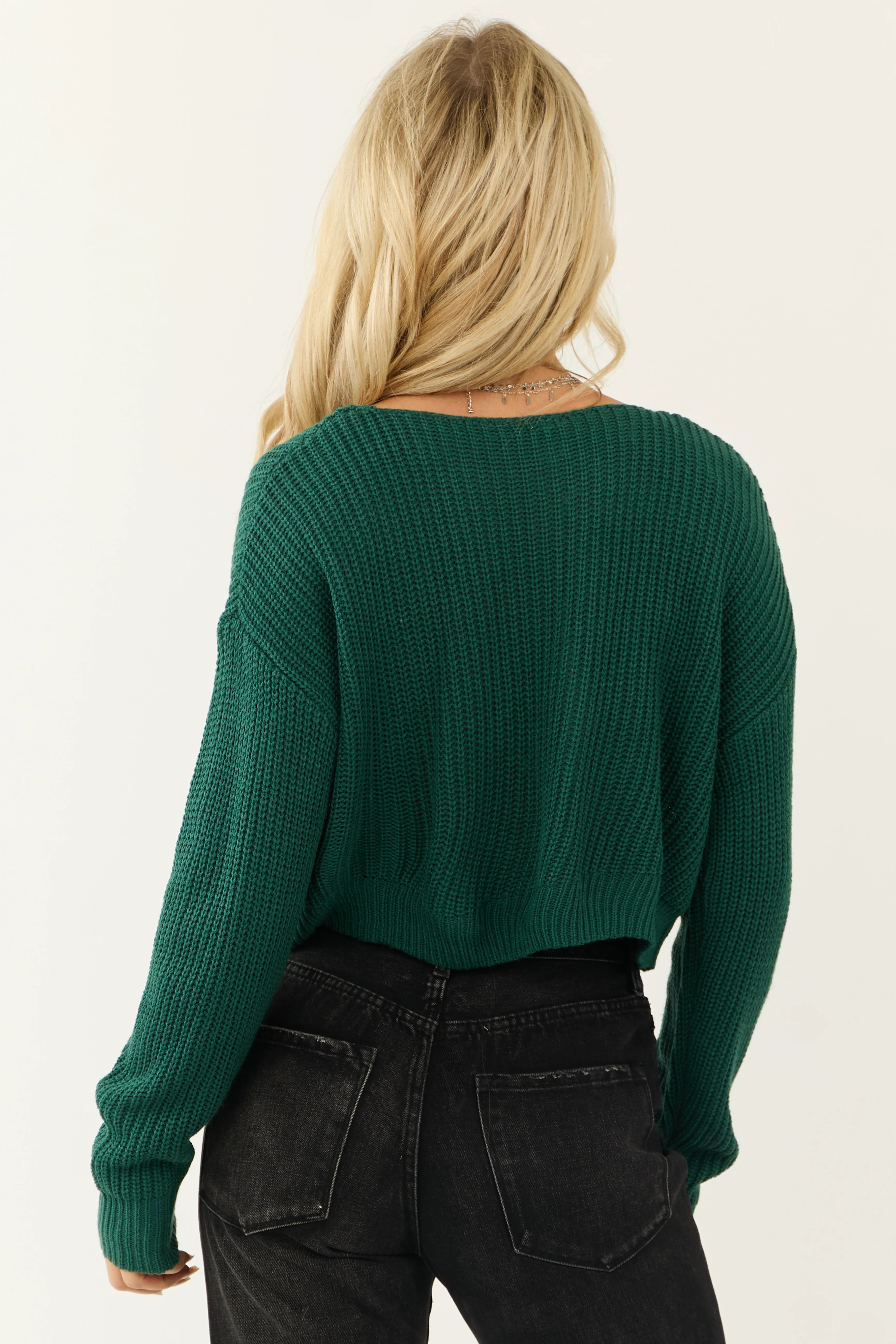 Pine V Neck Long Sleeve Cropped Sweater - Image 5