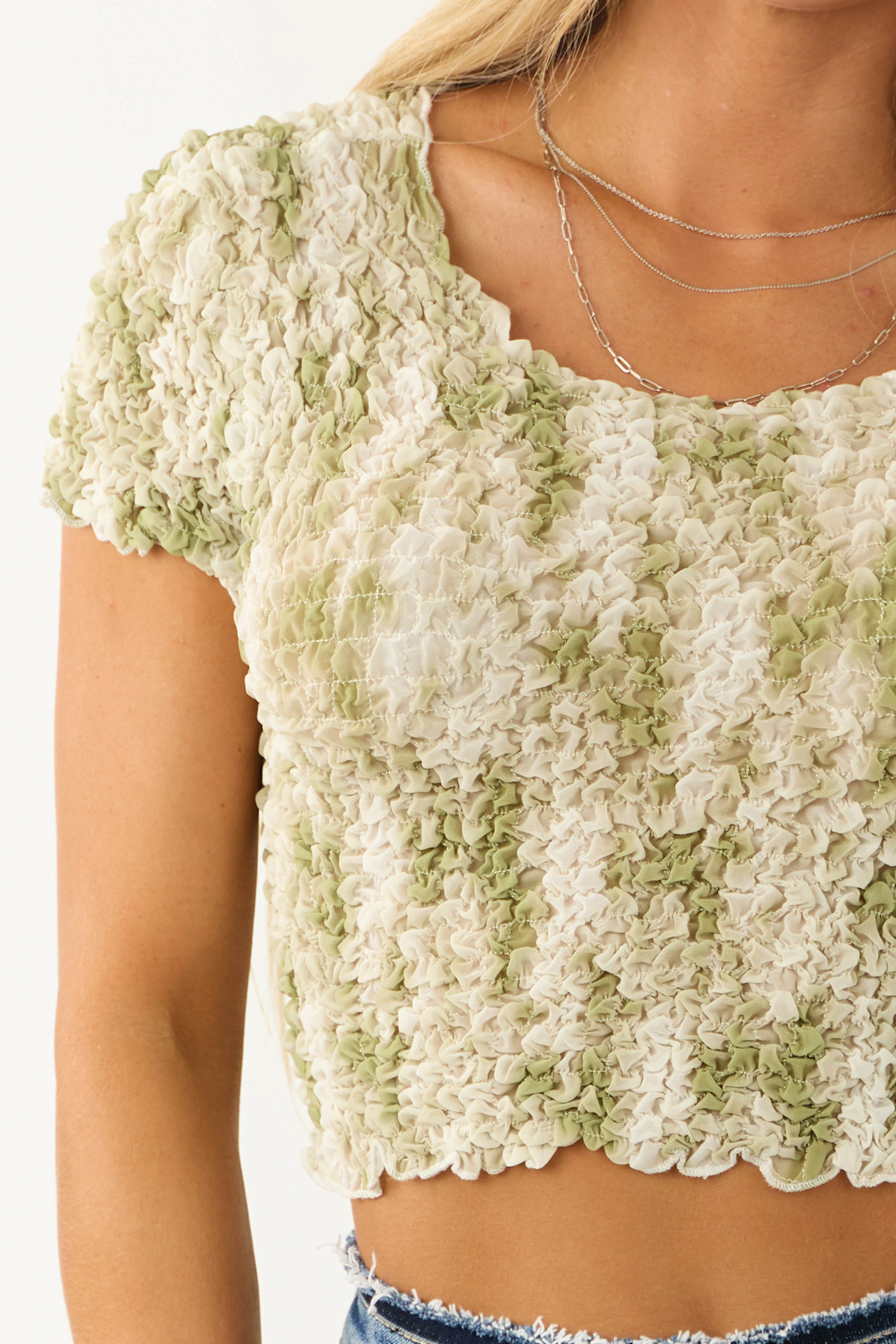 Pistachio Bubble Textured Short Sleeve Crop Top - Image 6