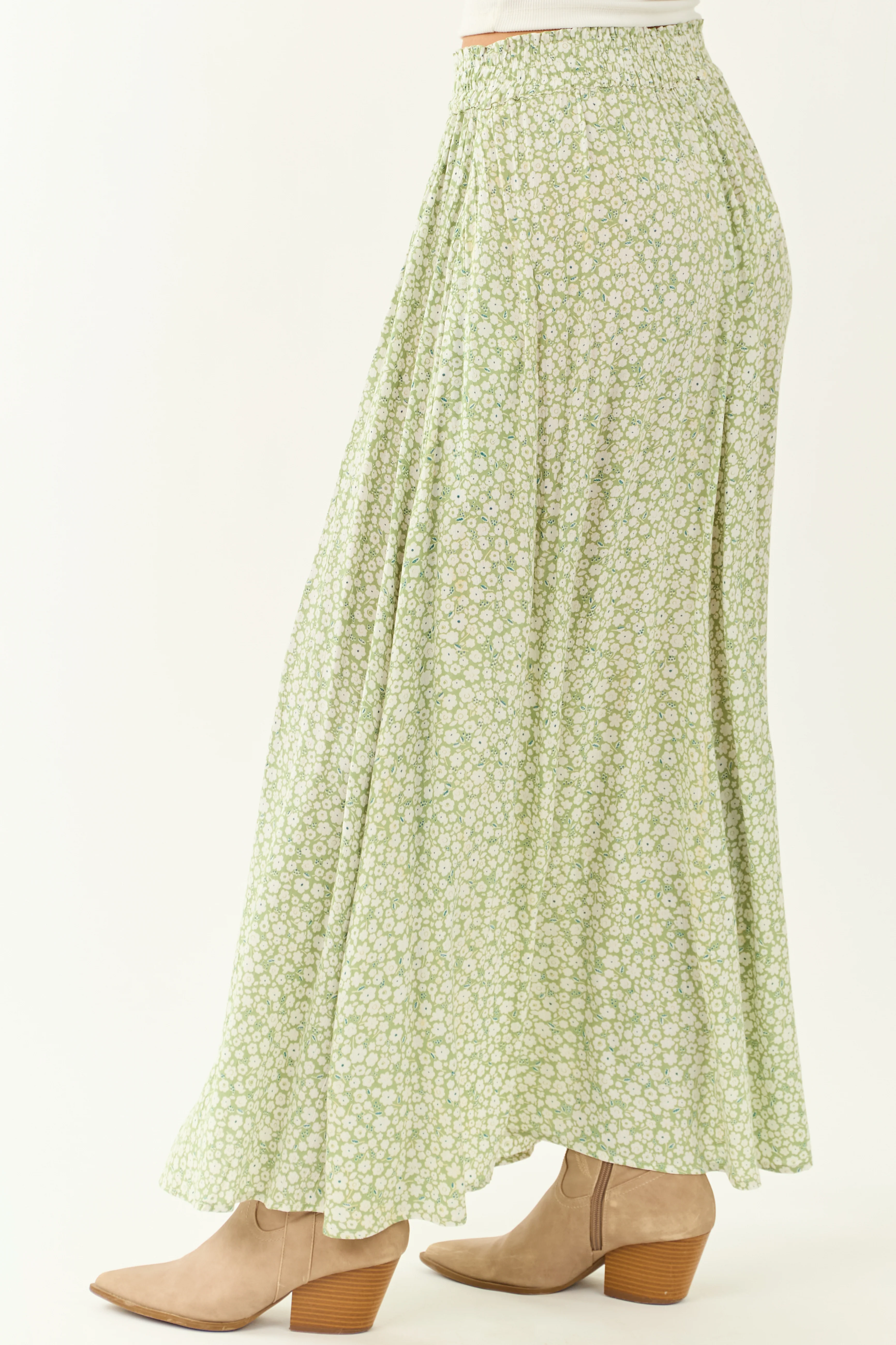 Pistachio Floral Print Smocked Maxi Skirt - Image 4