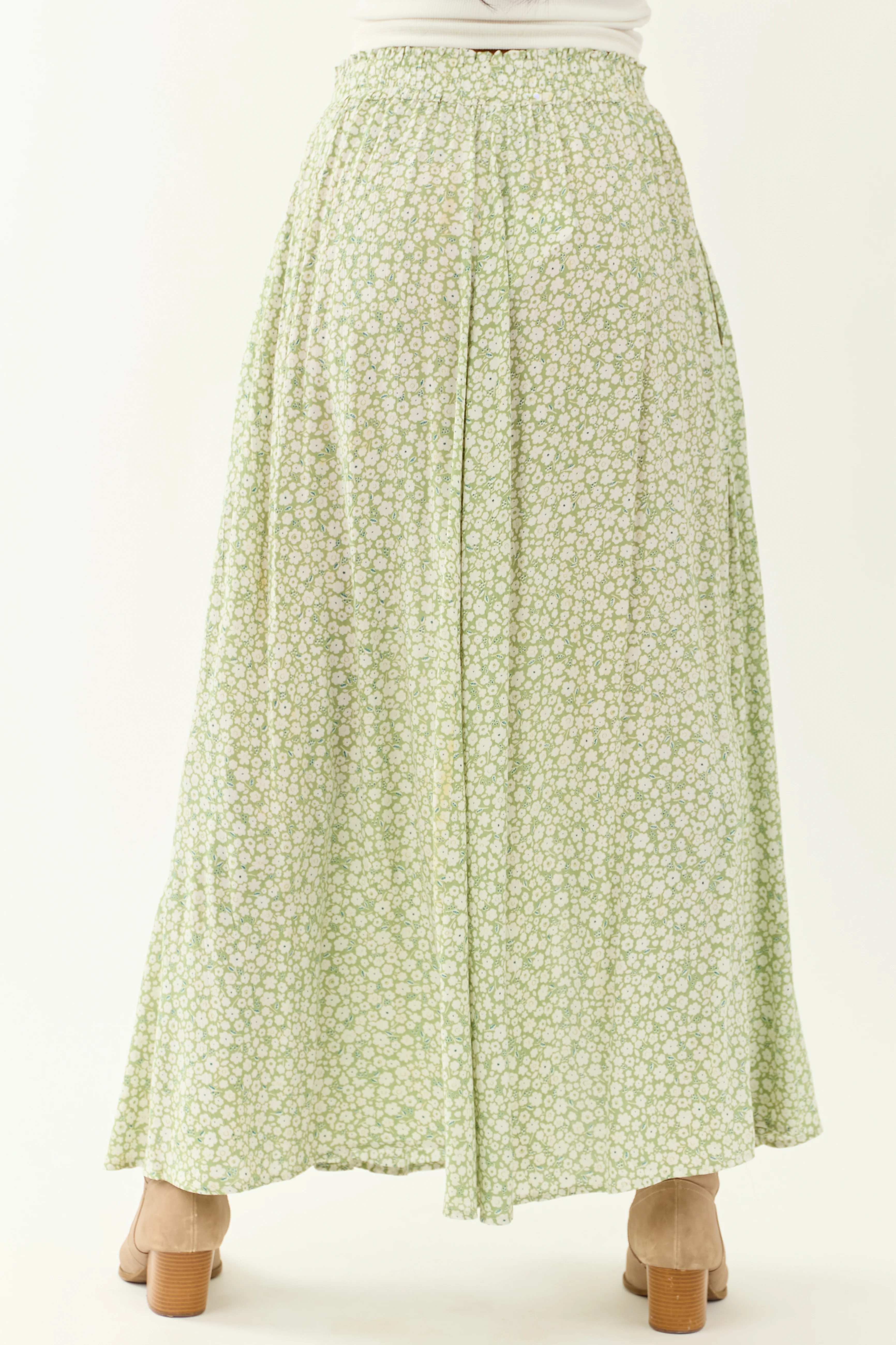 Pistachio Floral Print Smocked Maxi Skirt - Image 5