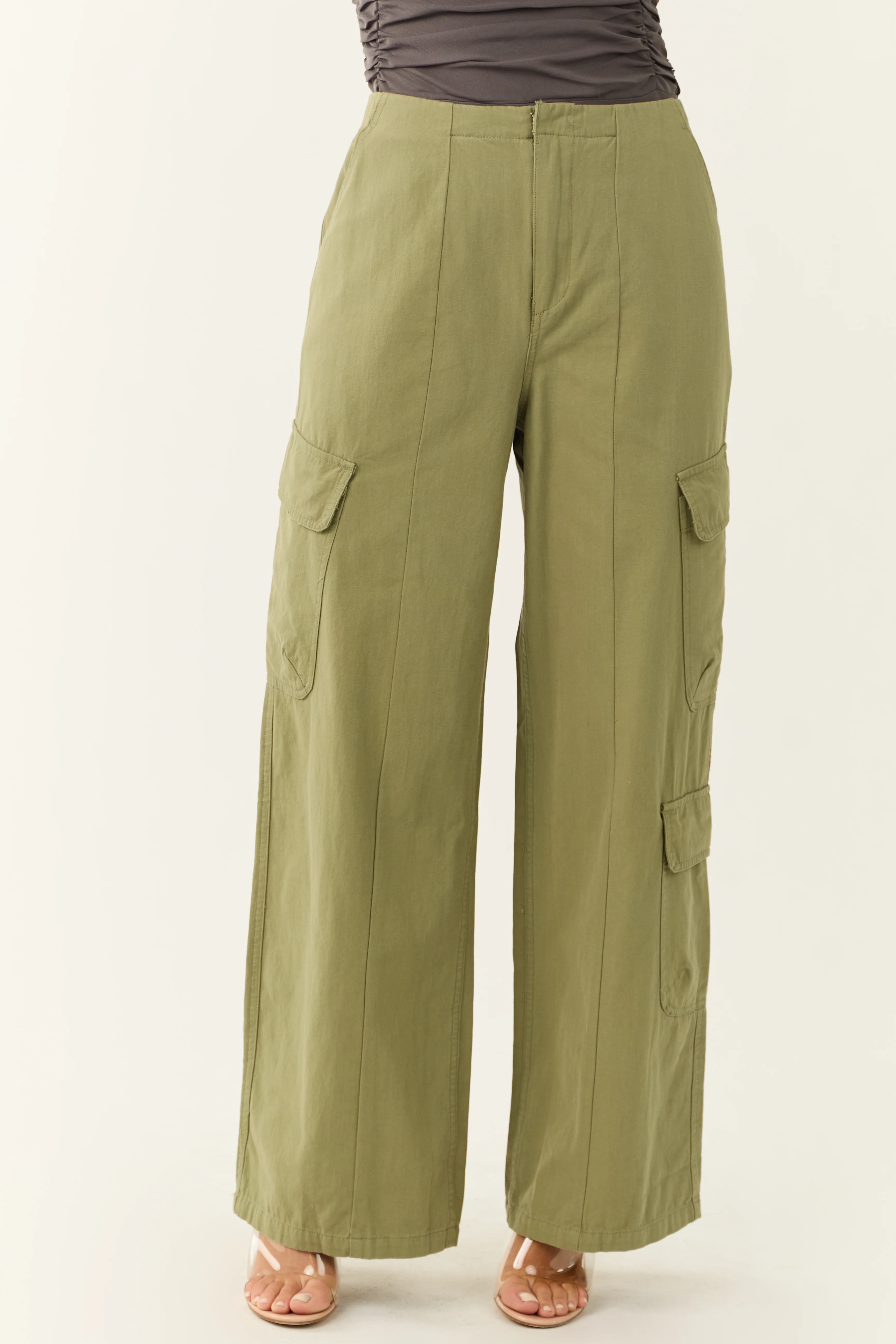 Pistachio Mid Rise Wide Leg Cargo Pants - Image 2