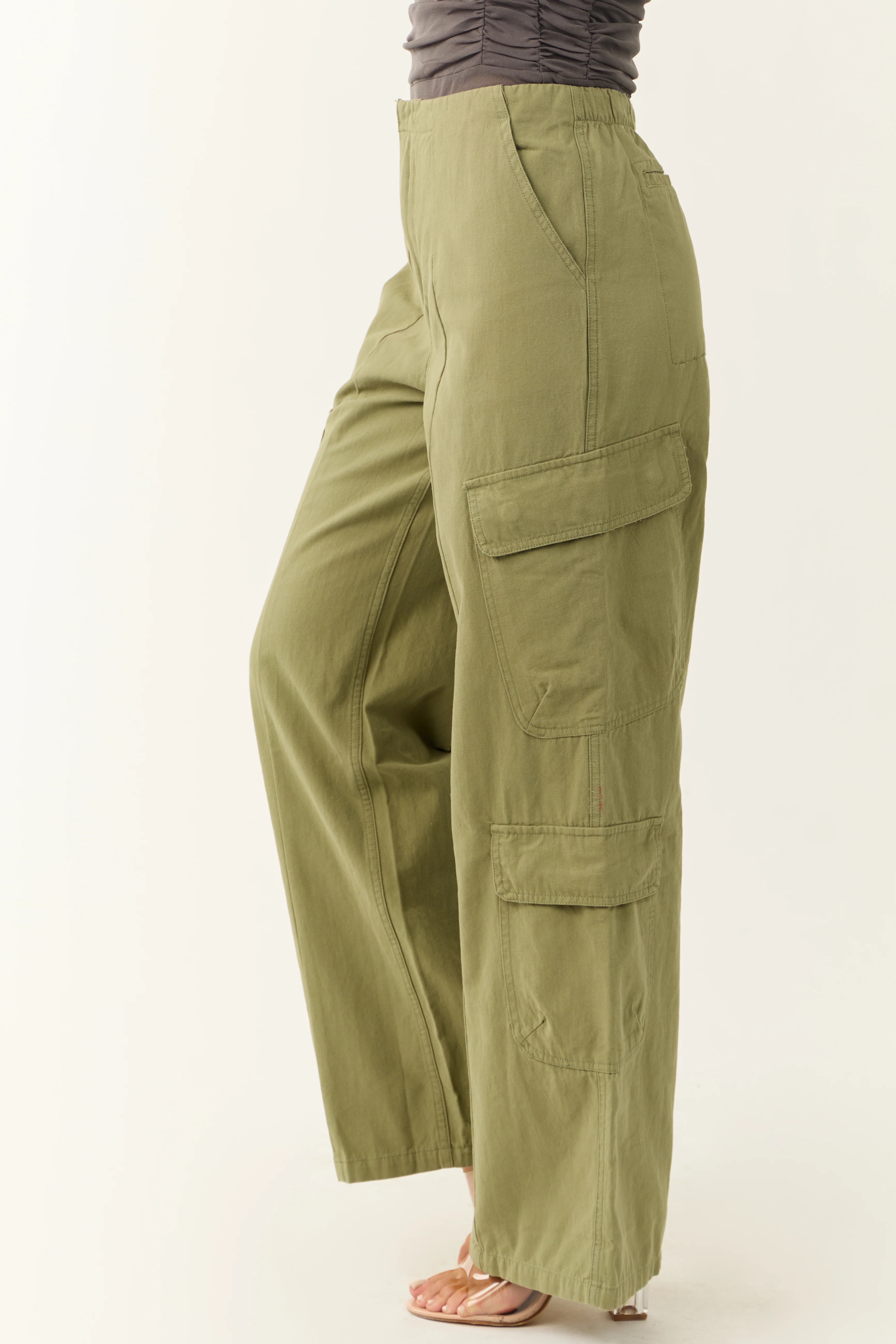 Pistachio Mid Rise Wide Leg Cargo Pants - Image 3