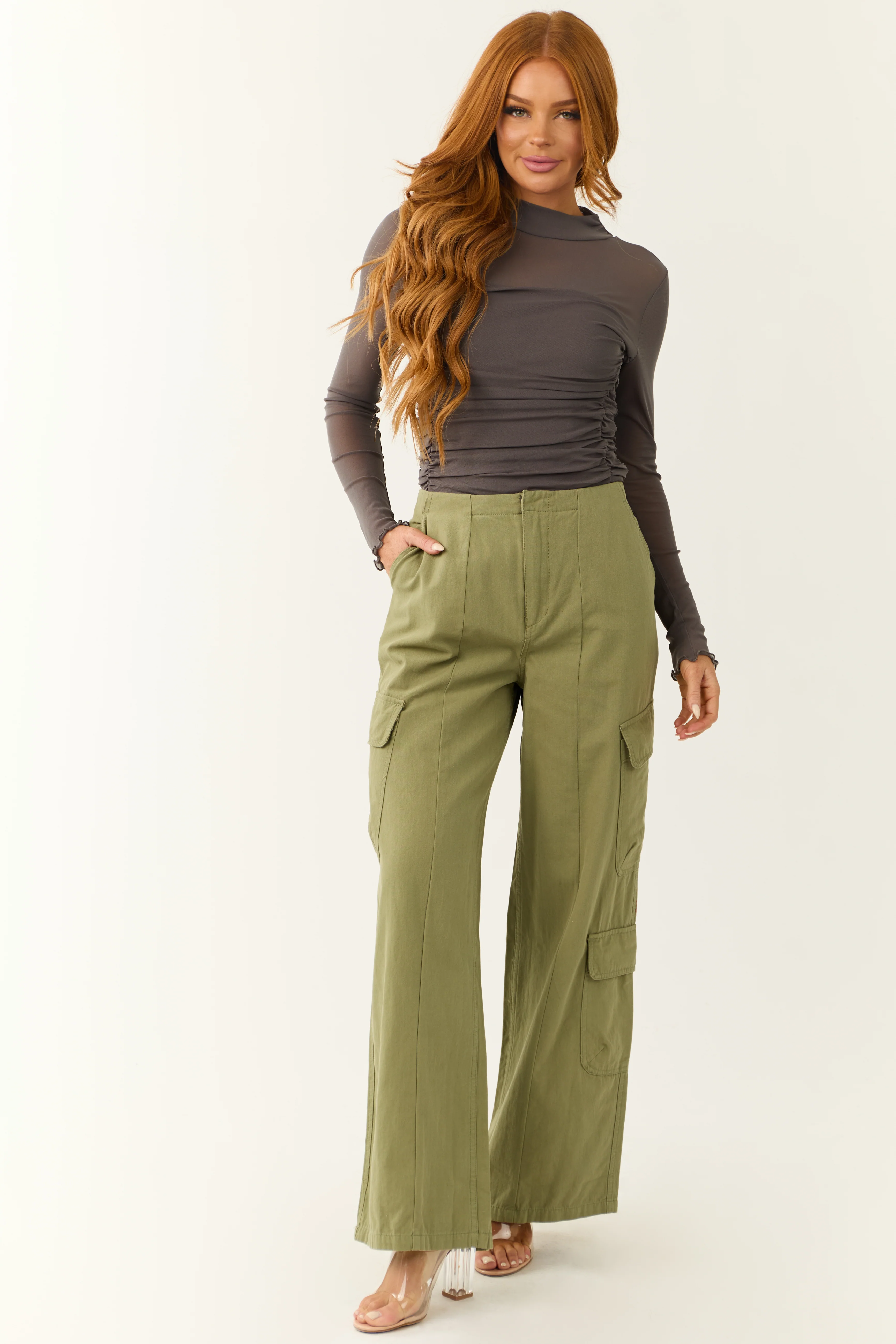 Pistachio Mid Rise Wide Leg Cargo Pants - Image 5