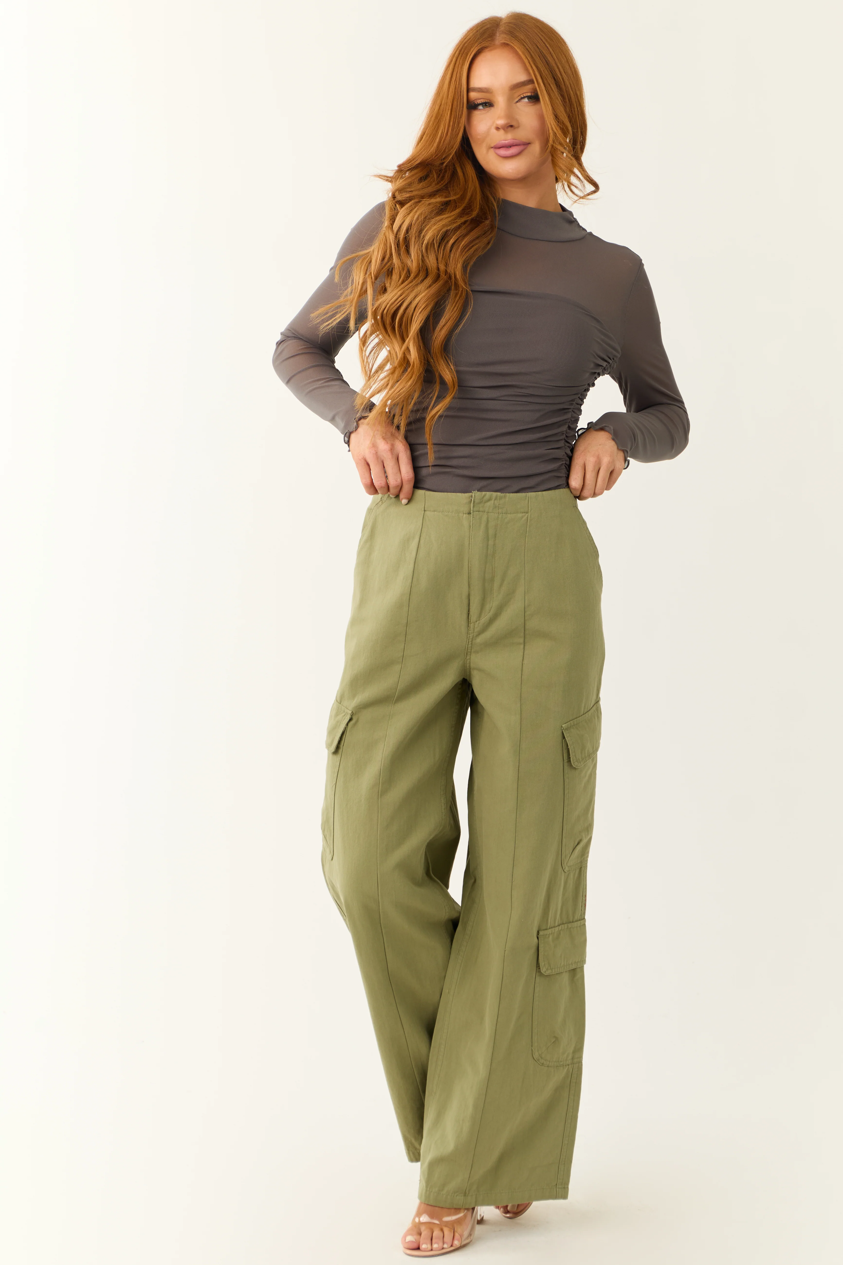 Pistachio Mid Rise Wide Leg Cargo Pants - Image 6