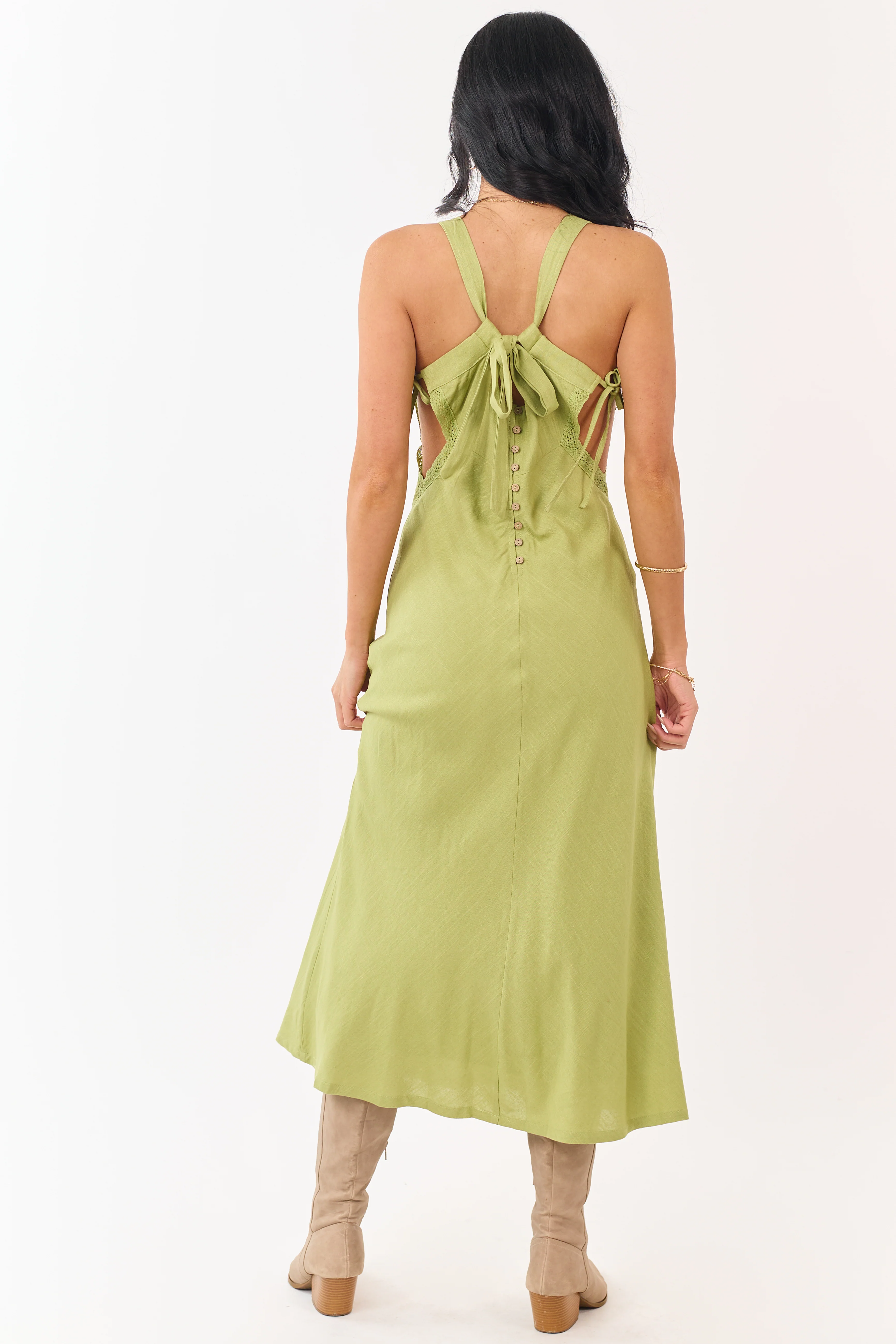 Pistachio Open Side Linen Blend Midi Dress - Image 6