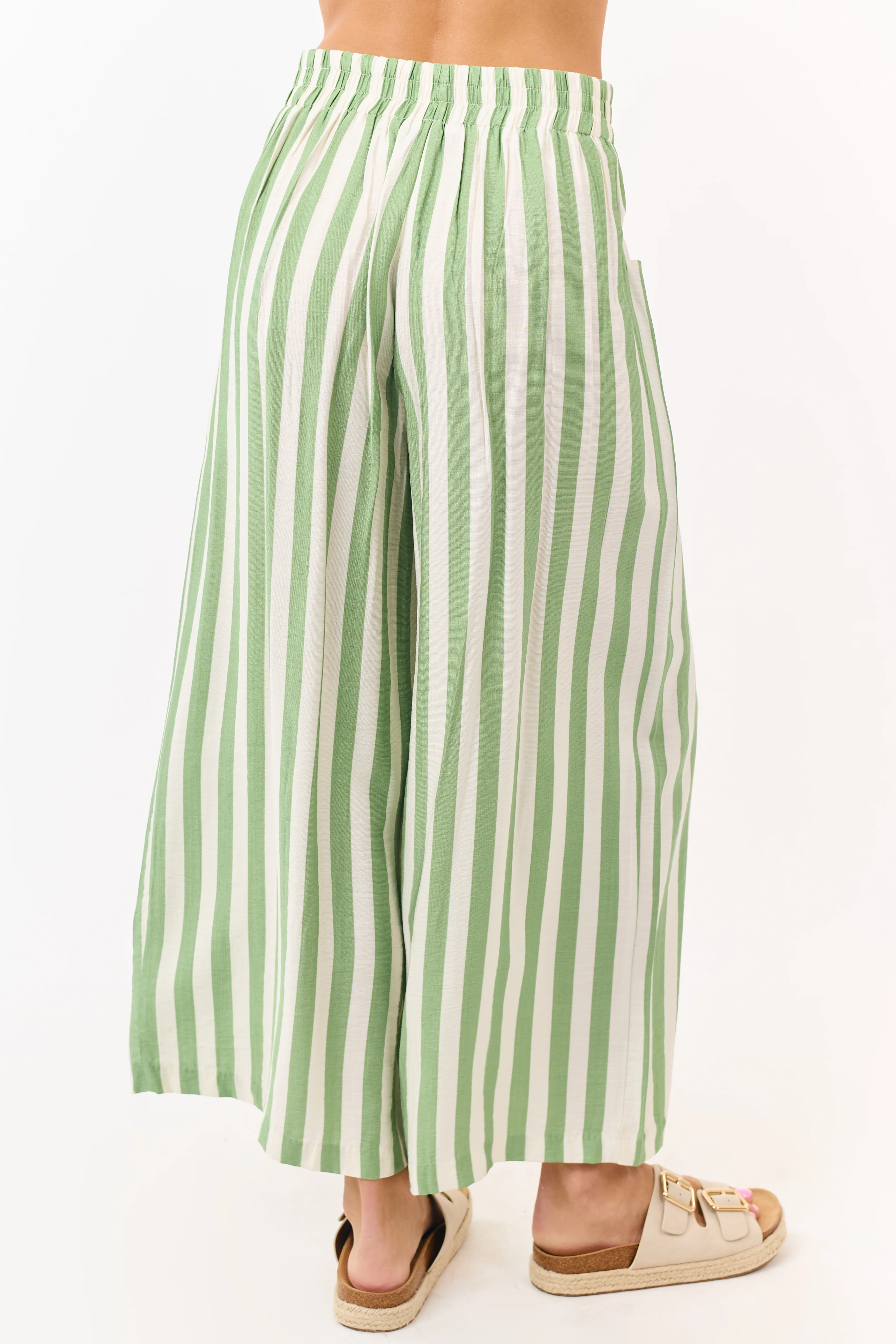 Pistachio and Vanilla Striped Wide Leg Pants - Image 4