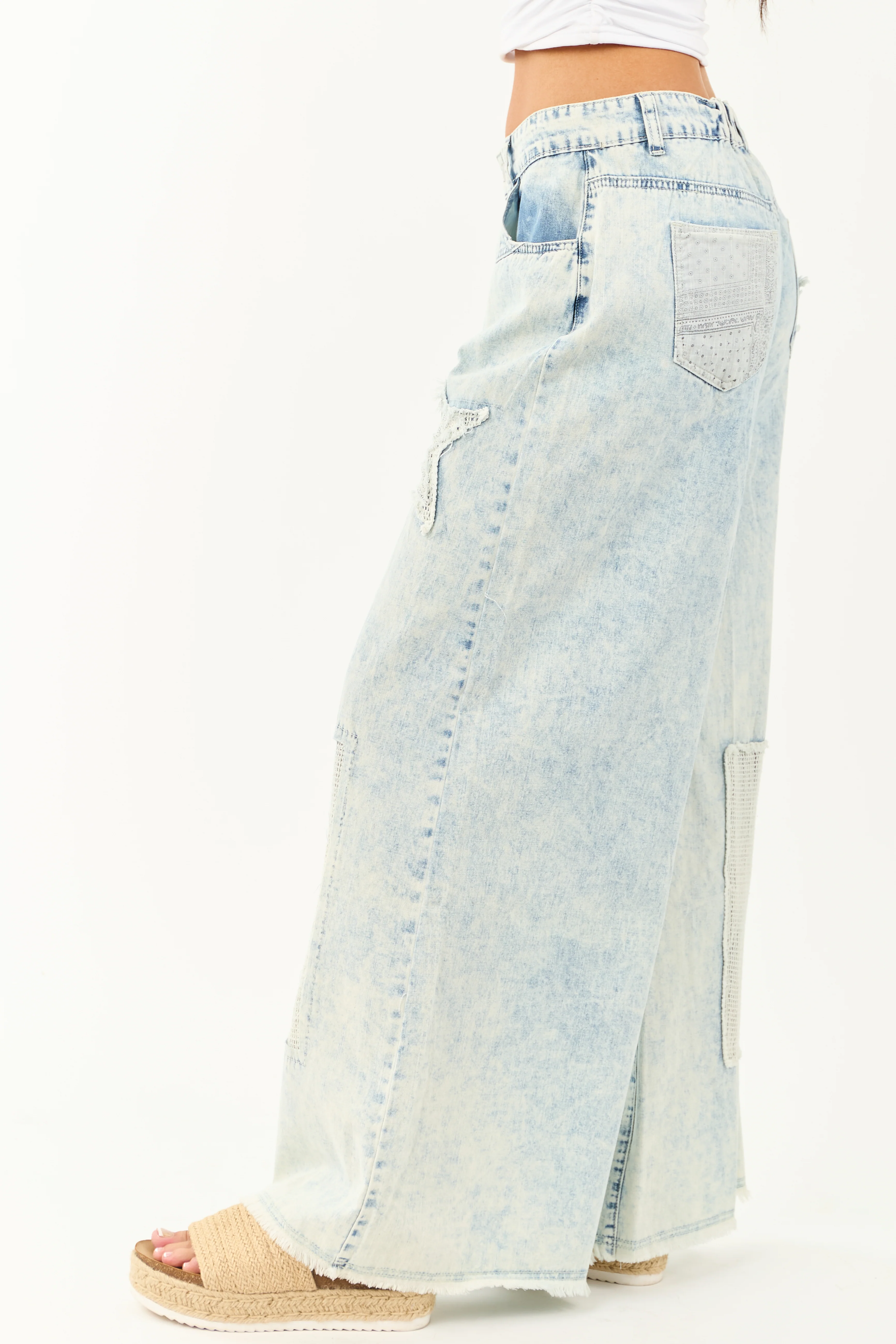 POL Acid Wash Patchwork Lightweight Denim Pants - Image 3