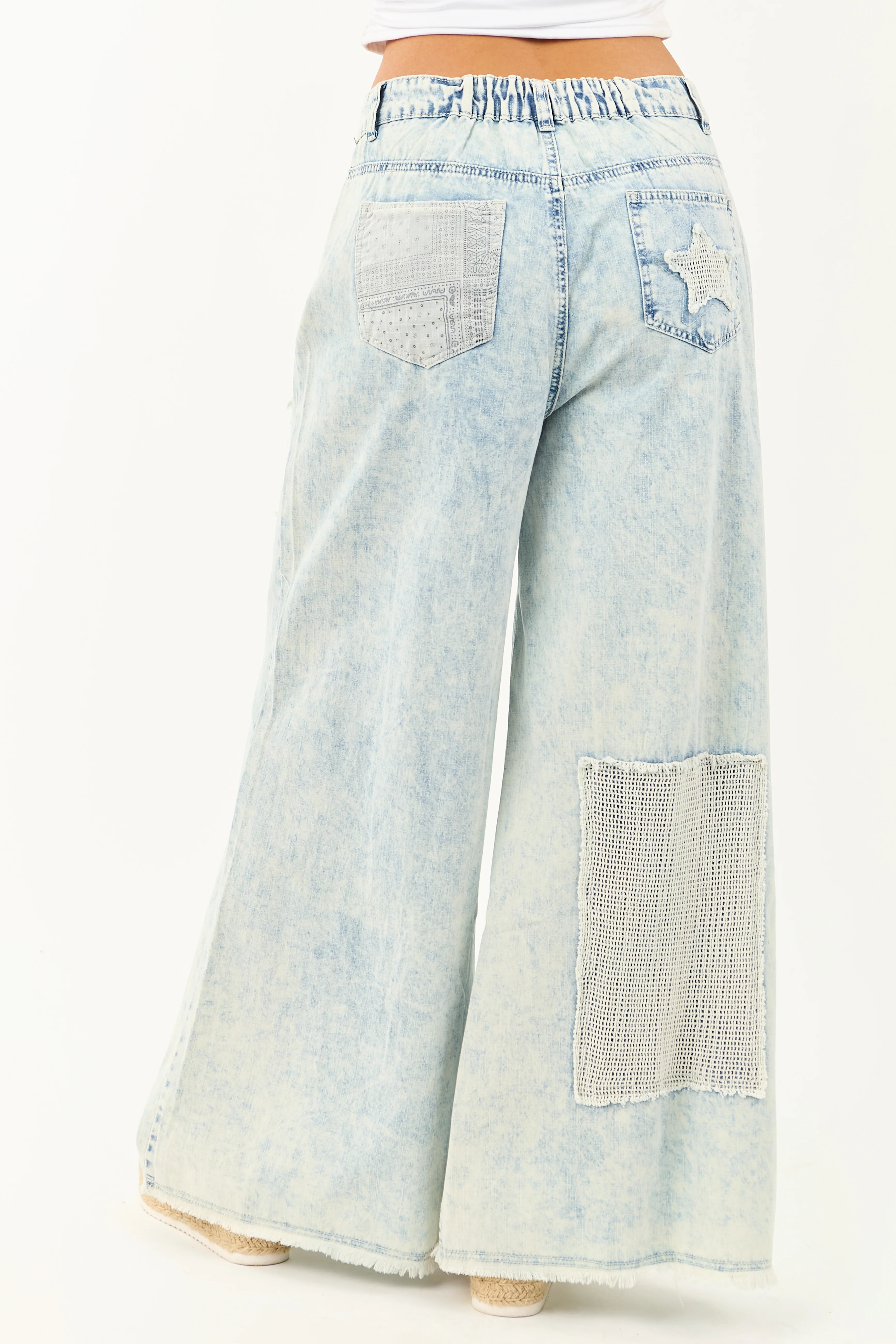POL Acid Wash Patchwork Lightweight Denim Pants - Image 4