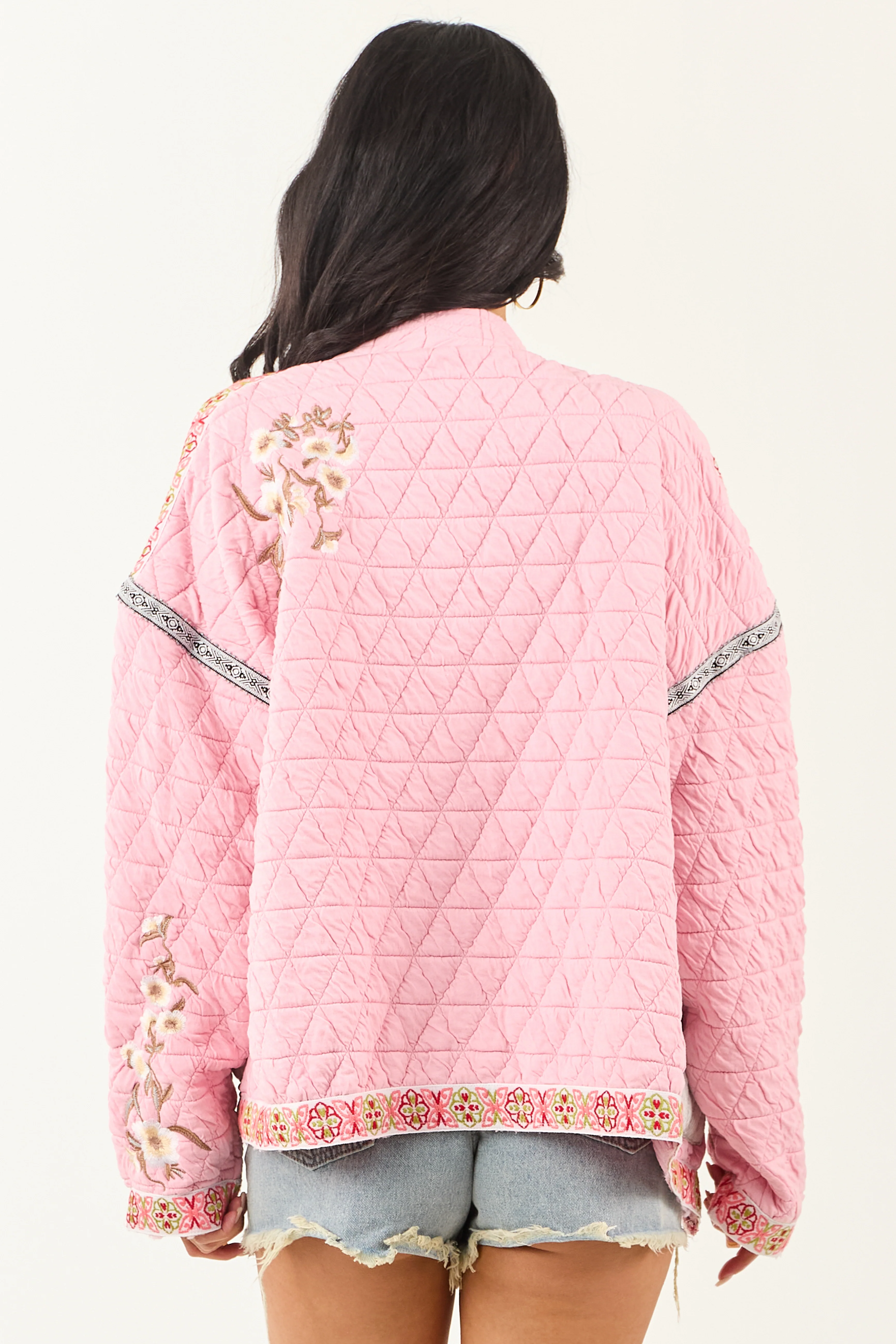 POL Baby Pink Floral Embroidered Open Front Jacket - Image 7