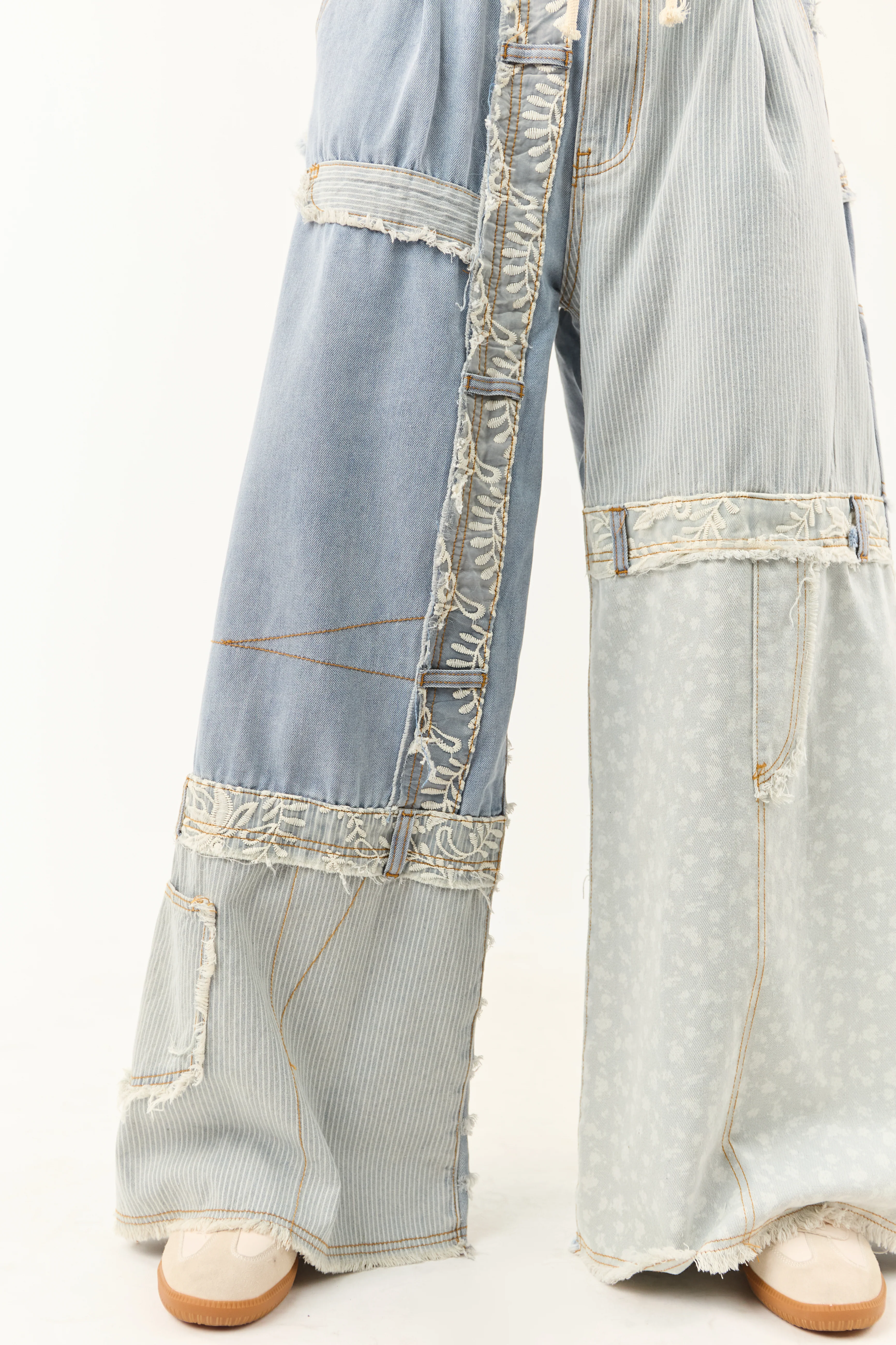POL Light Wash Denim Patchwork Wide Leg Pants - Image 7