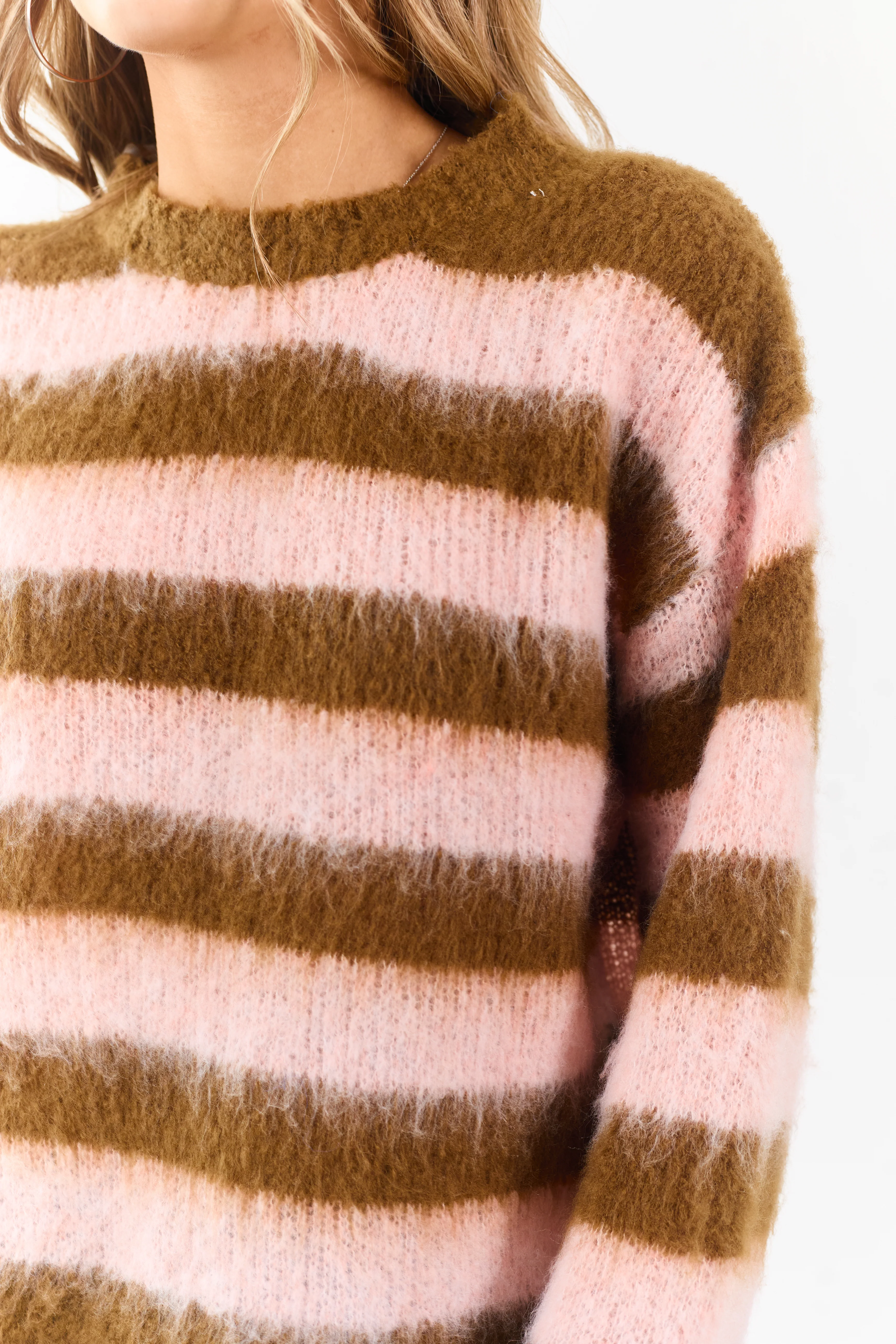 POL Peanut and Blush Striped Long Sleeve Sweater - Image 6