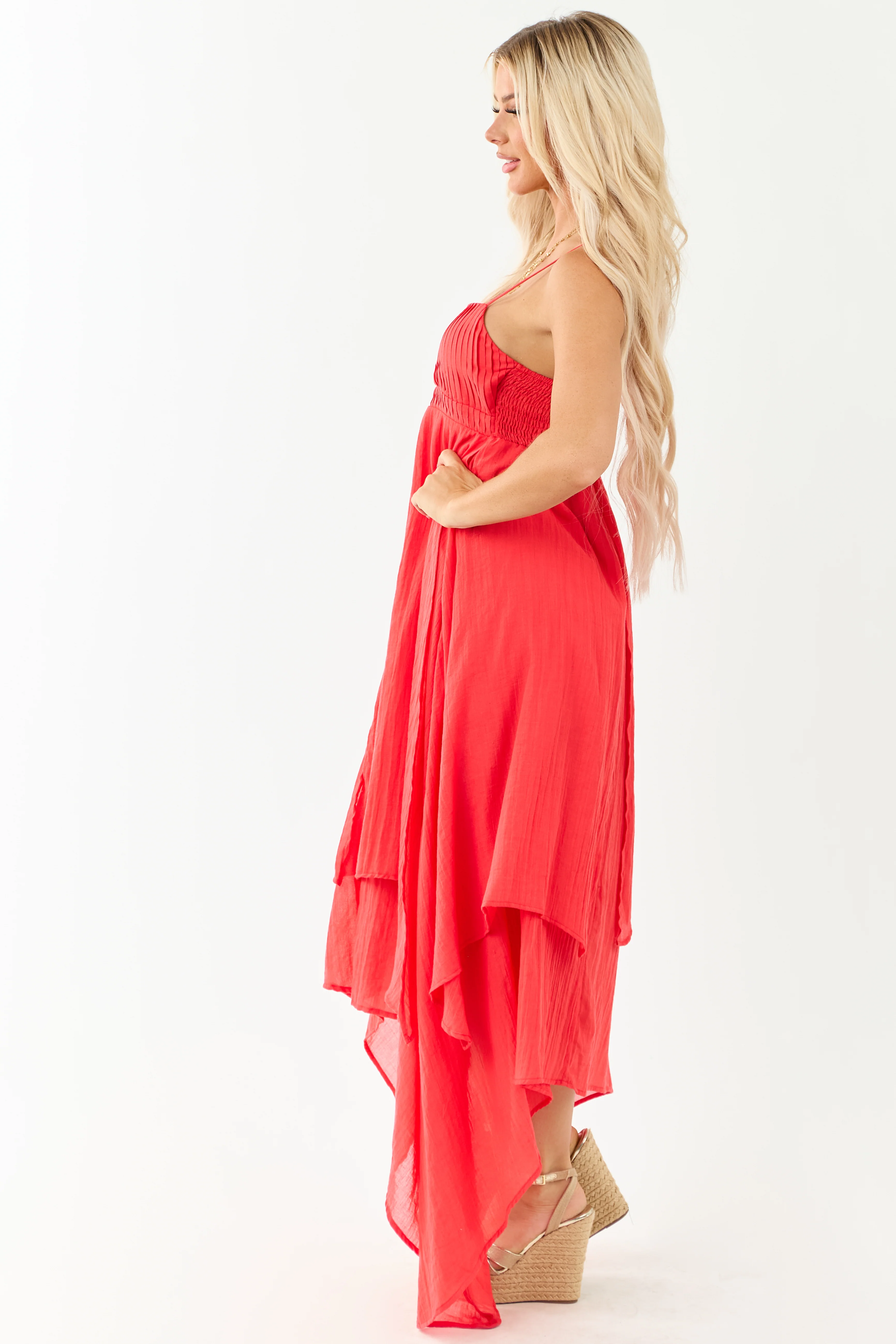 Poppy Red Layered Handkerchief Hem Maxi Dress - Image 4
