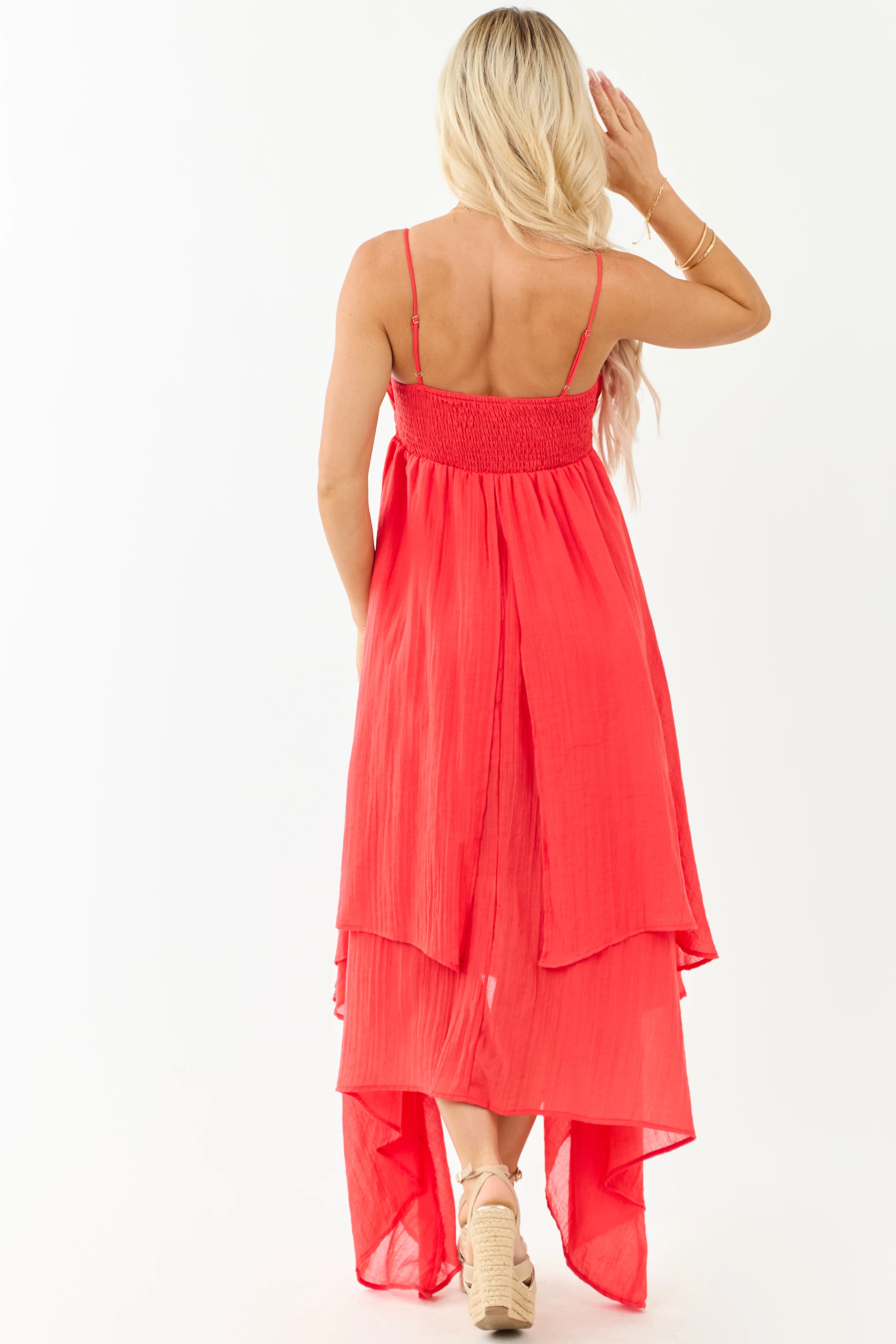 Poppy Red Layered Handkerchief Hem Maxi Dress - Image 5