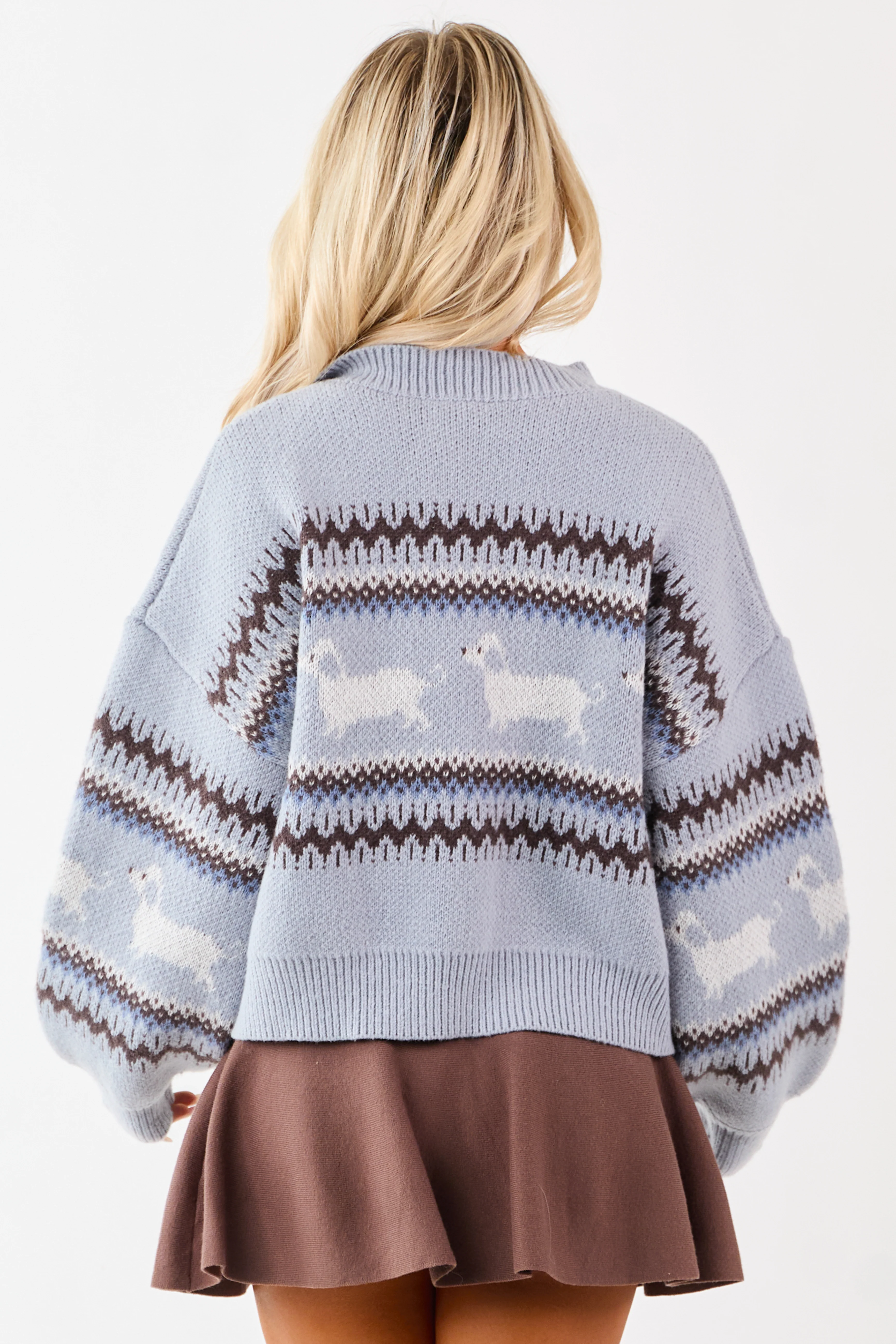 Powder Blue Fair Isle Pattern Button Down Cardigan - Image 7