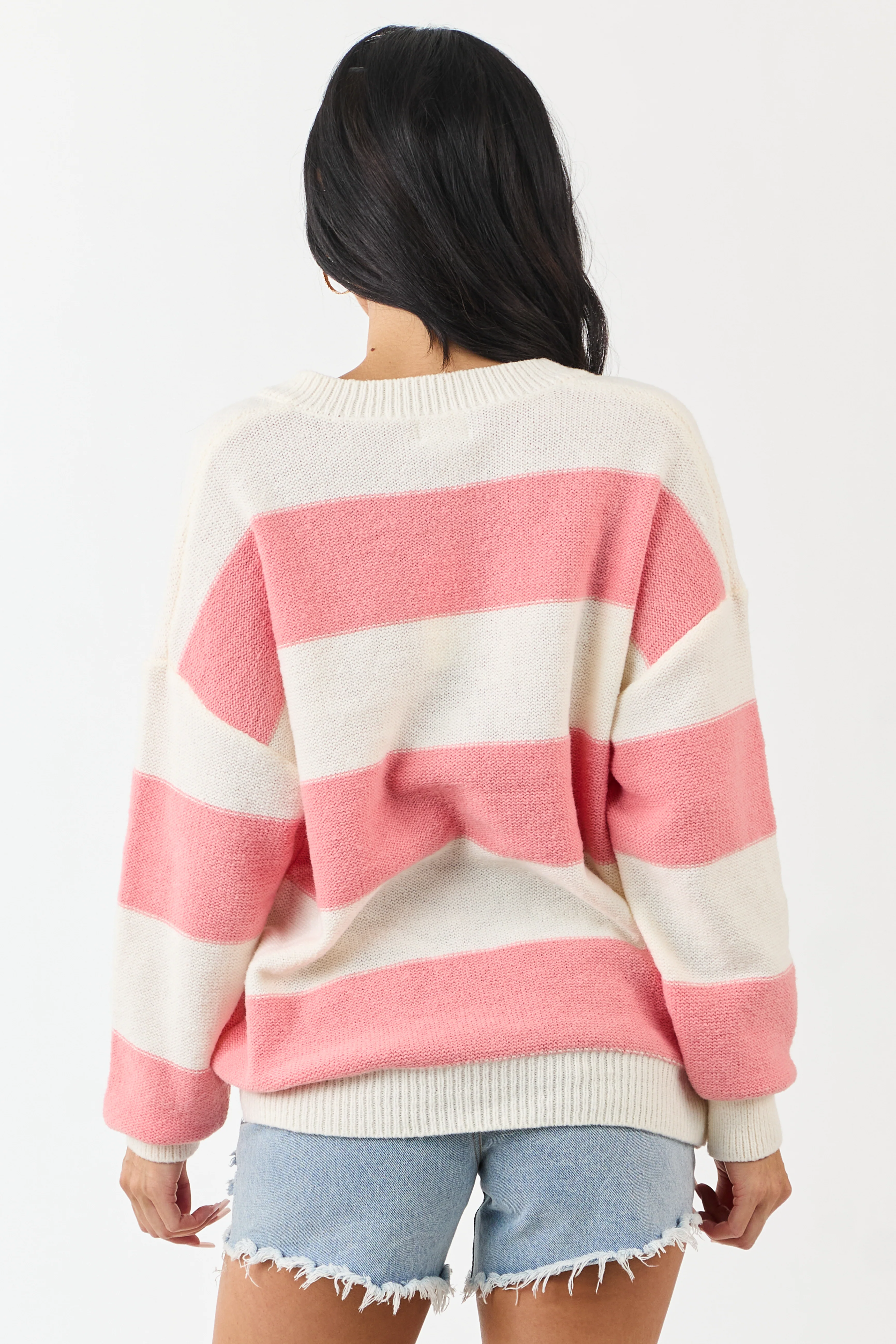 Punch and Cream Thick Stripe Henley Sweater - Image 5