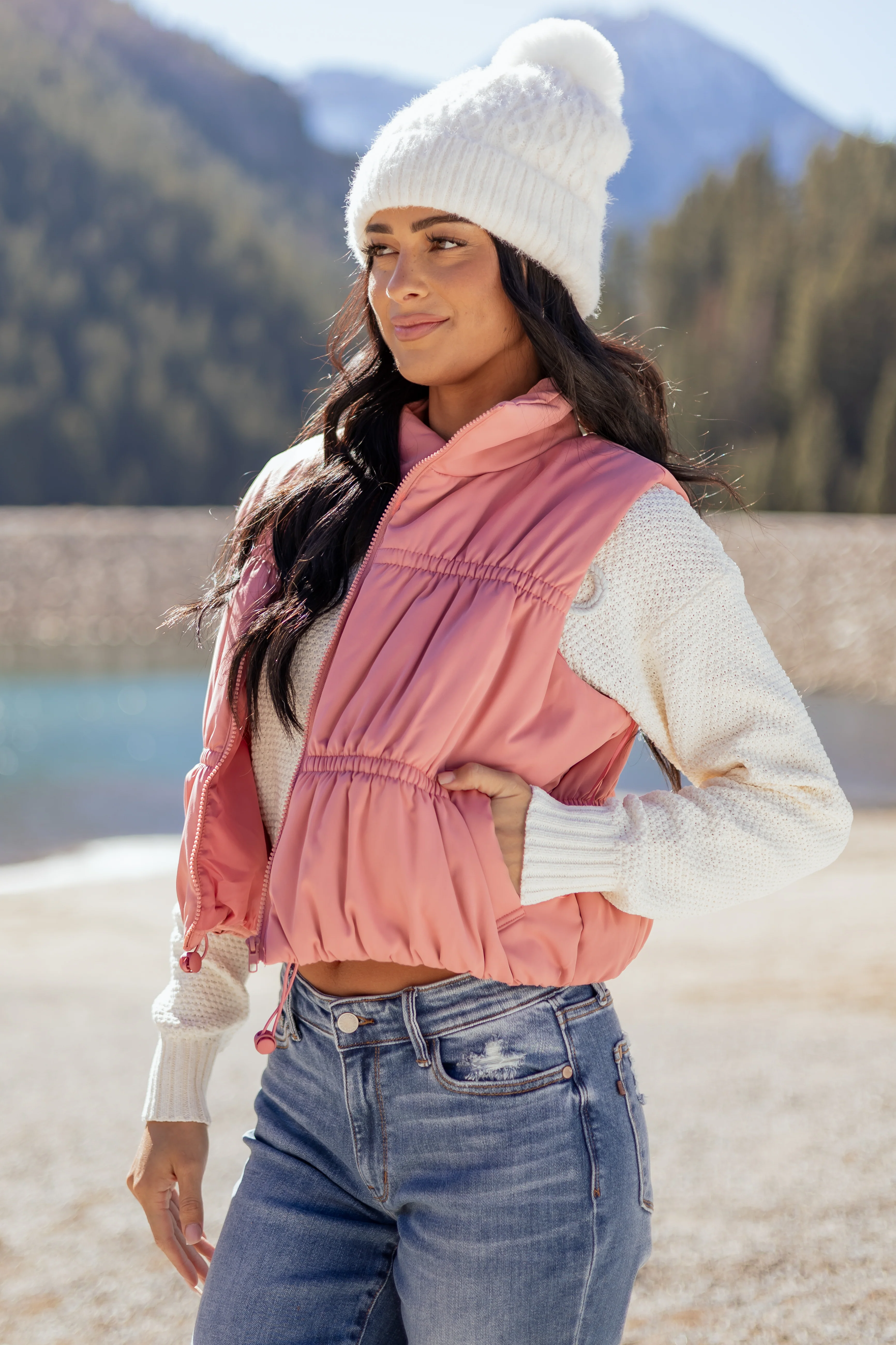 Punch Ruched Zip Up Puffer Vest - Image 2