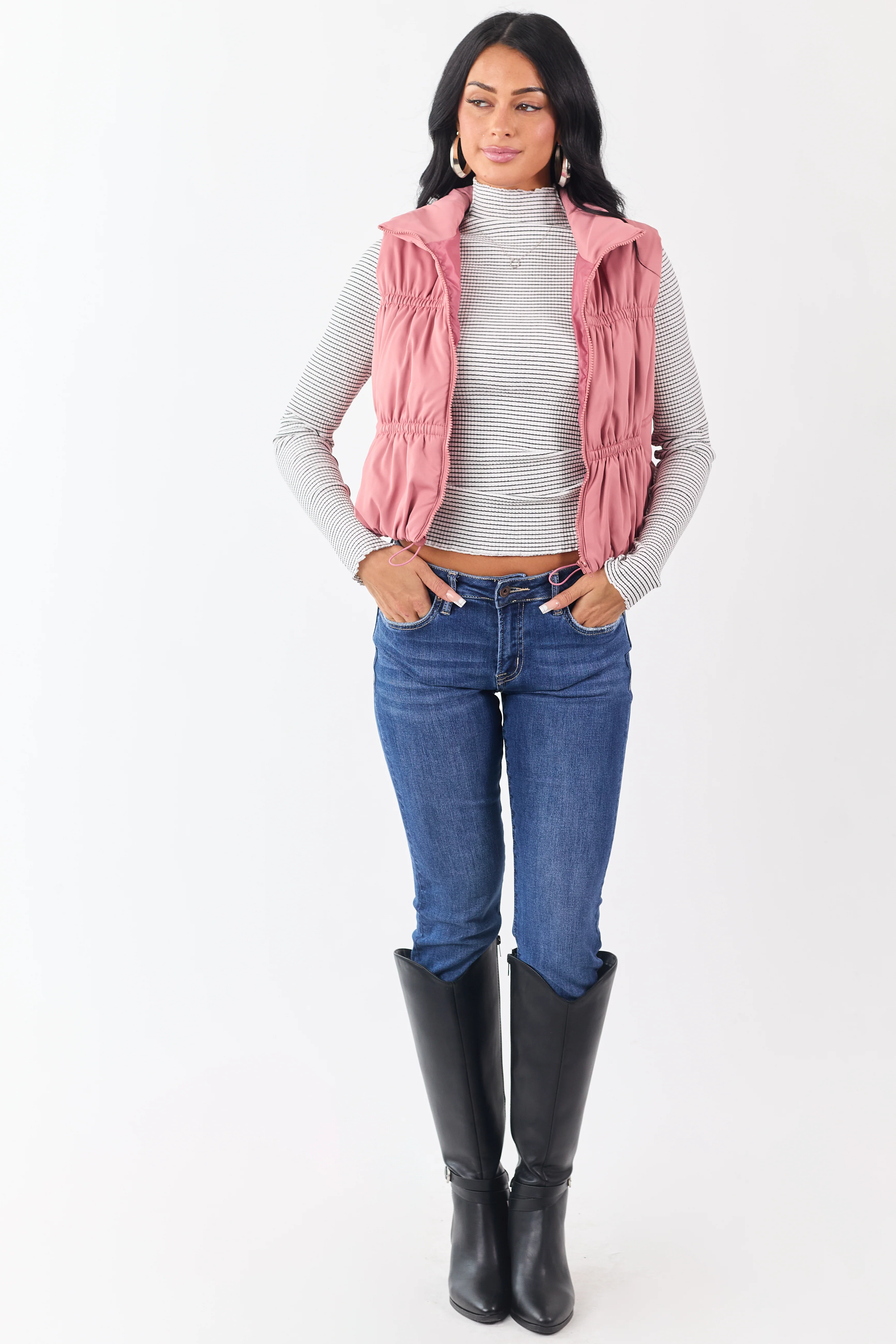 Punch Ruched Zip Up Puffer Vest - Image 3