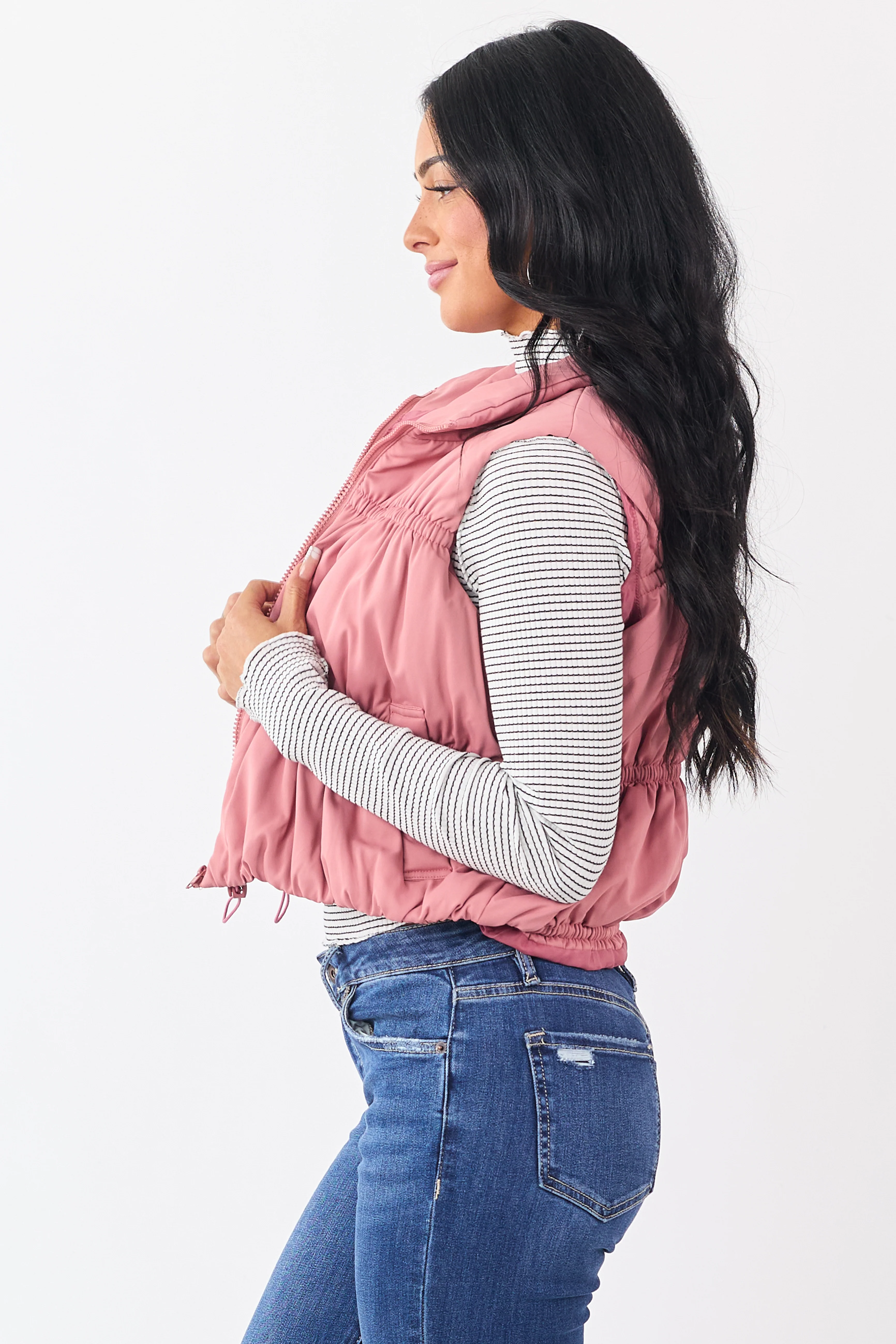 Punch Ruched Zip Up Puffer Vest - Image 5