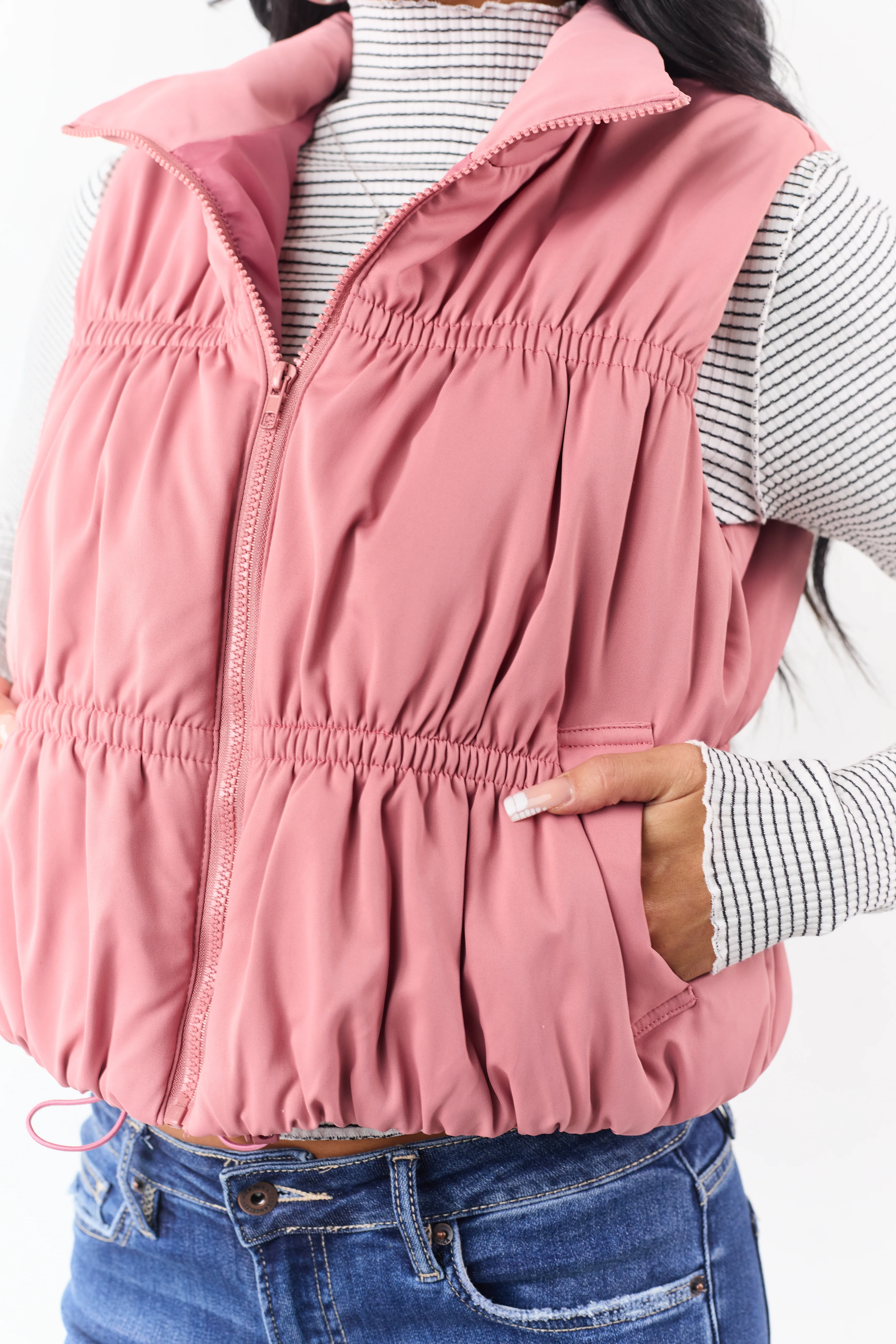 Punch Ruched Zip Up Puffer Vest - Image 7