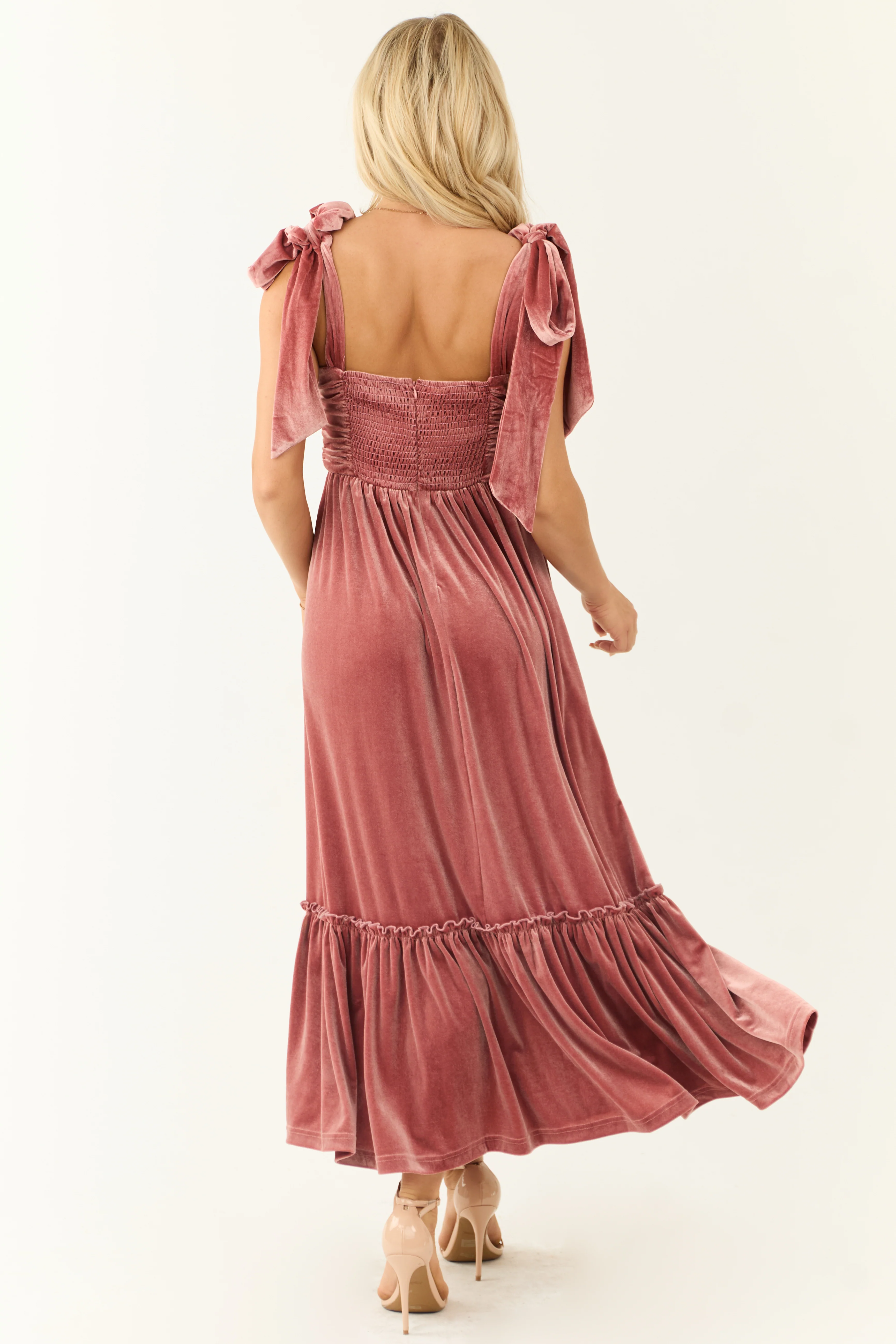 Punch Velvet Tie Straps Ruched Maxi Dress - Image 7
