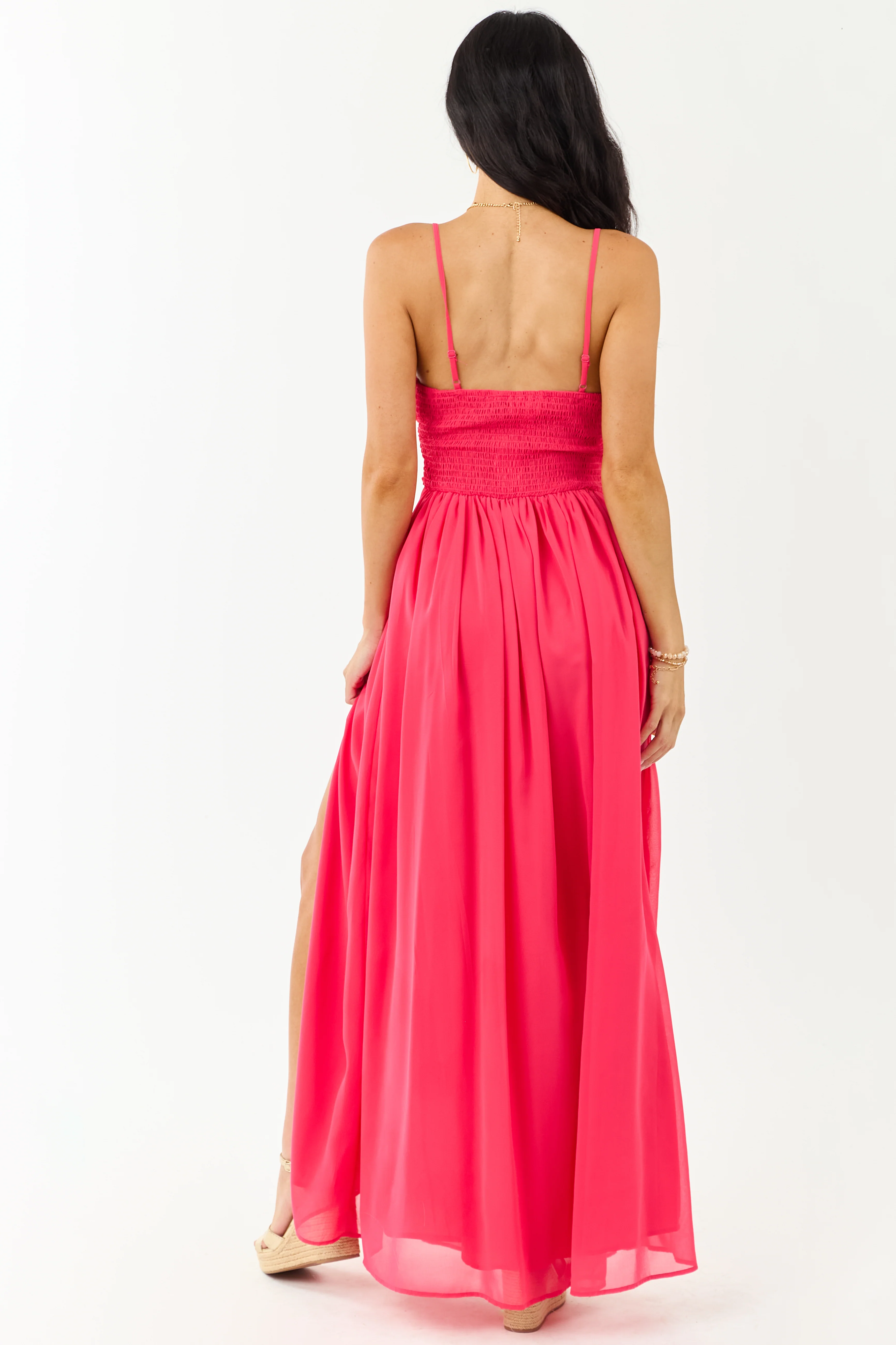 Raspberry Flowy Chiffon Front Twist Maxi Dress - Image 5