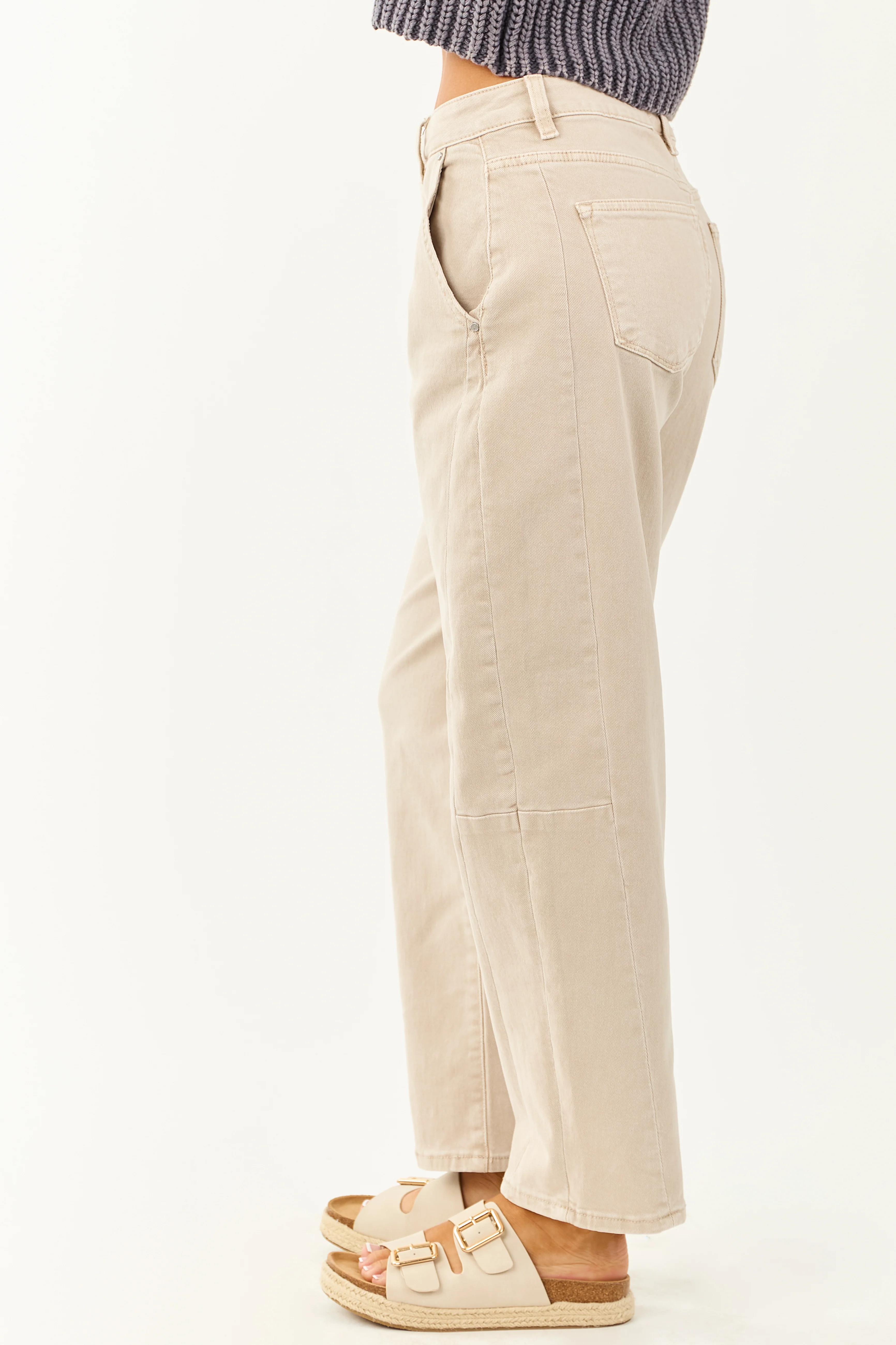 Risen Almond High Rise Cuffed Stretchy Barrel Jeans - Image 3