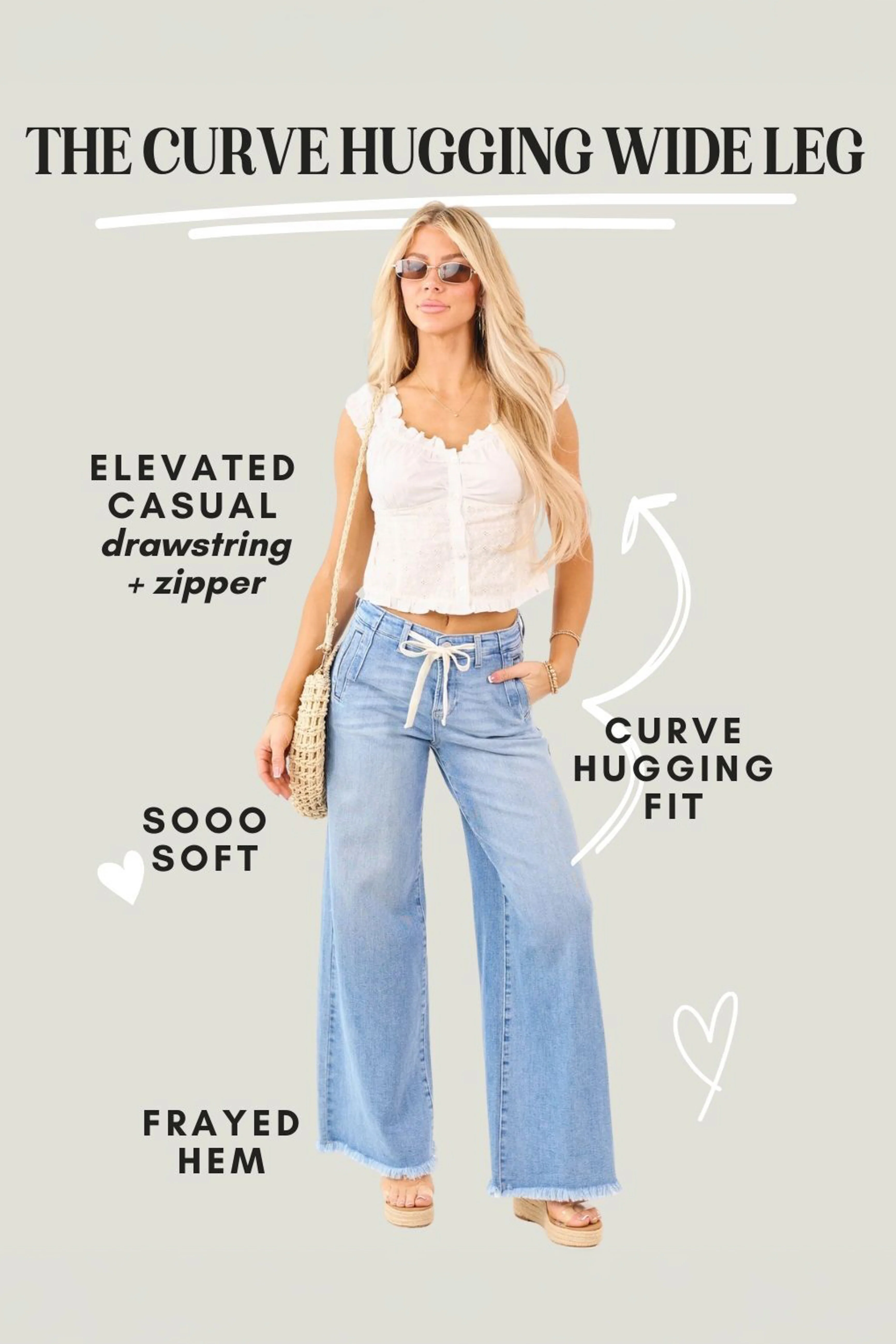 Risen Light Wash High Rise Wide Leg Drawstring Jeans - Image 7