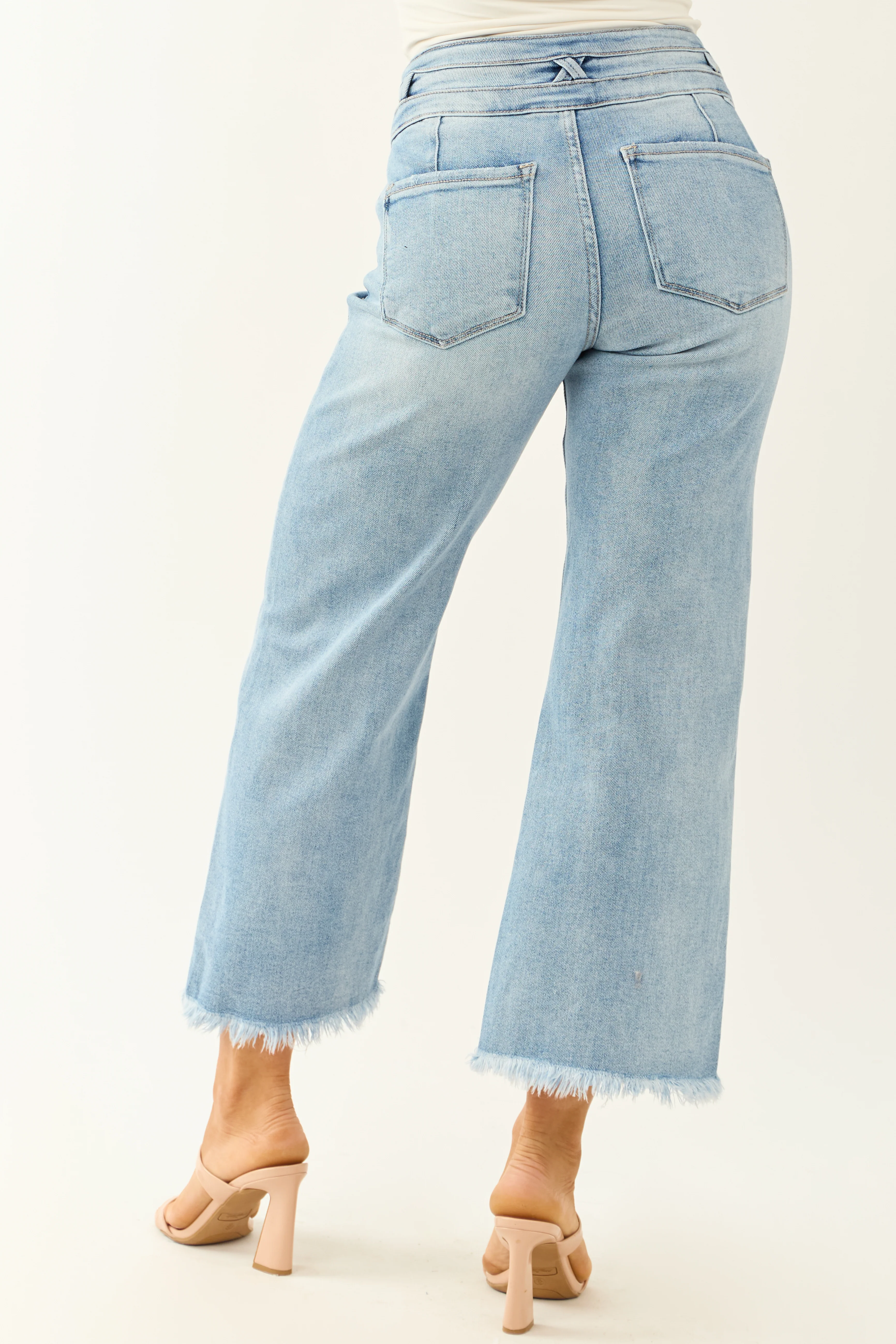 Risen Light Wash Stretchy Wide Leg Cropped Jeans - Image 4