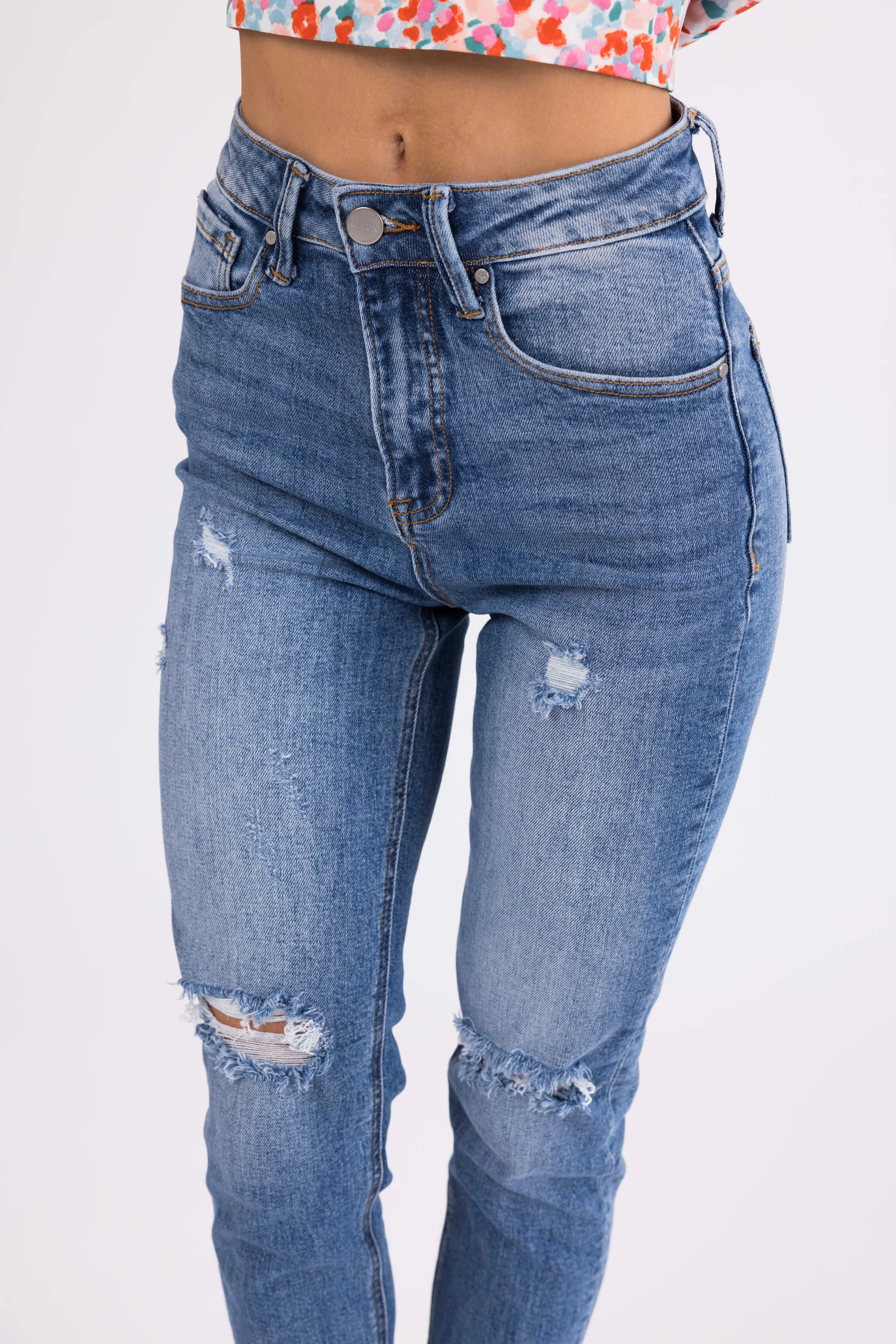 Risen Medium Wash High Rise Skinny Jeans - Image 5