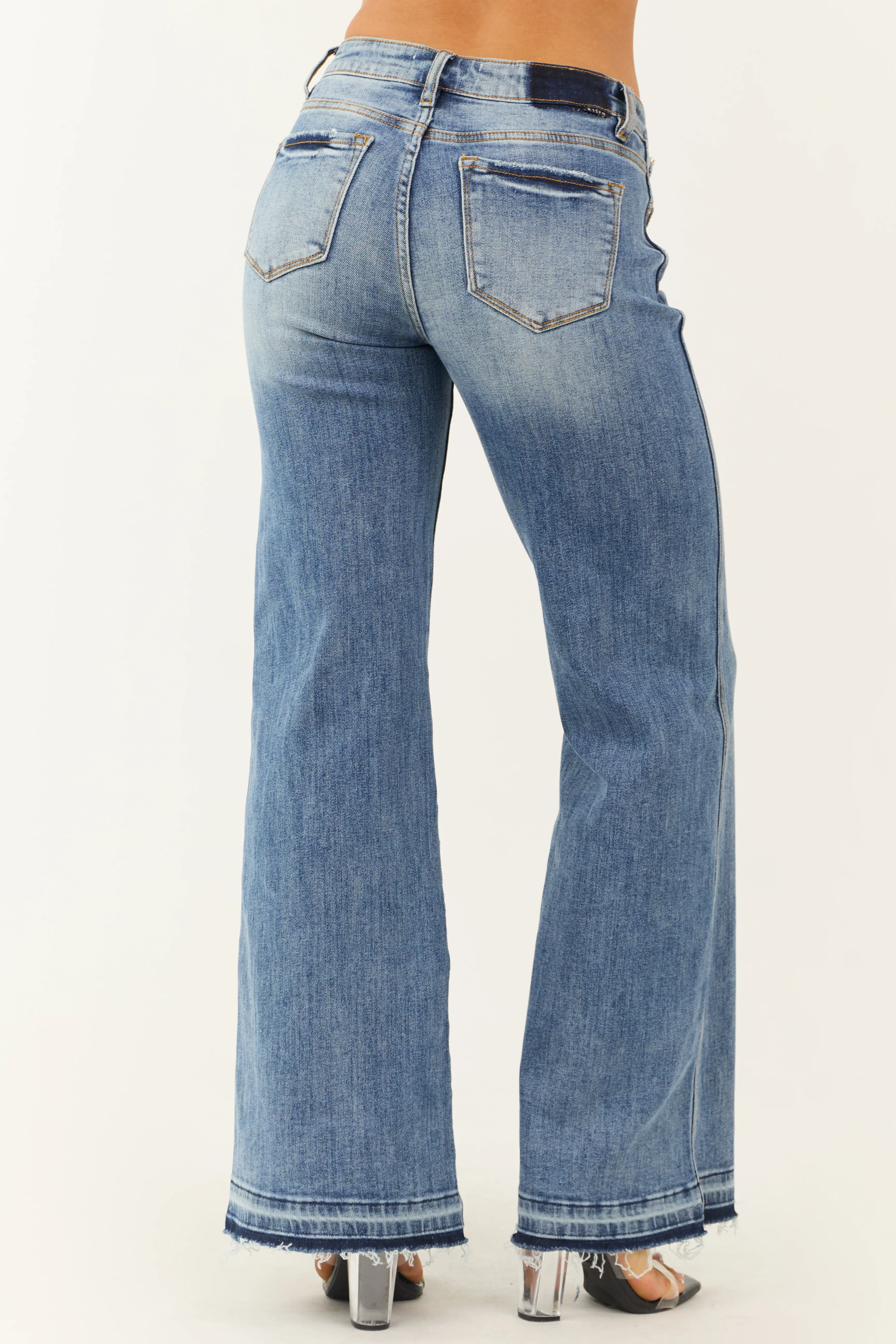 Risen Medium Wash Wide Leg Released Hem Jeans - Image 4